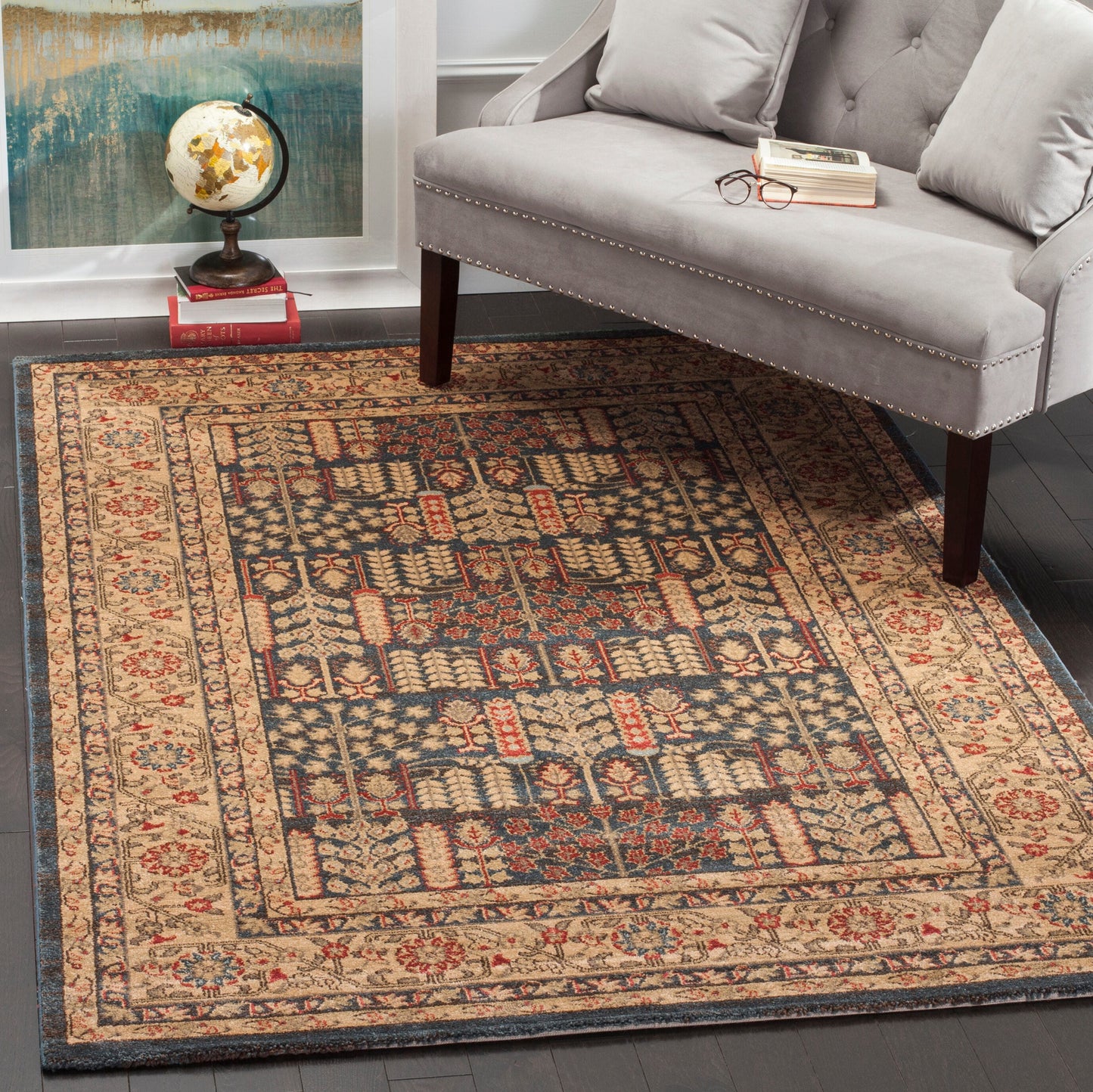 Safavieh Mahal Casbah 10 x 14 (ft) Loomed Navy/Natural Rectangular Indoor Floral/Botanical Oriental Area rug