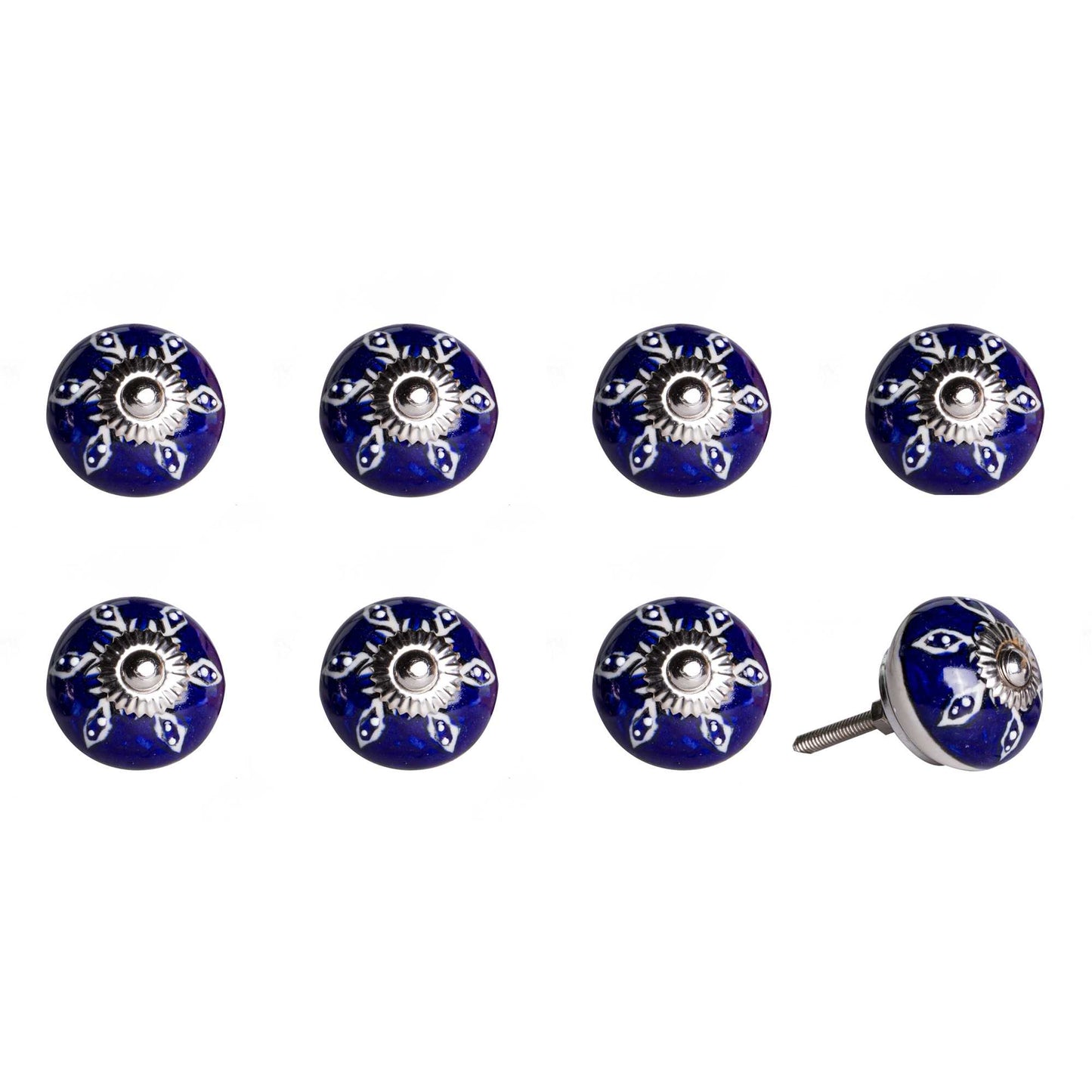 1.5" x 1.5" x 1.5" Hues Of White Navy And Silver Knobs 8 Pack
