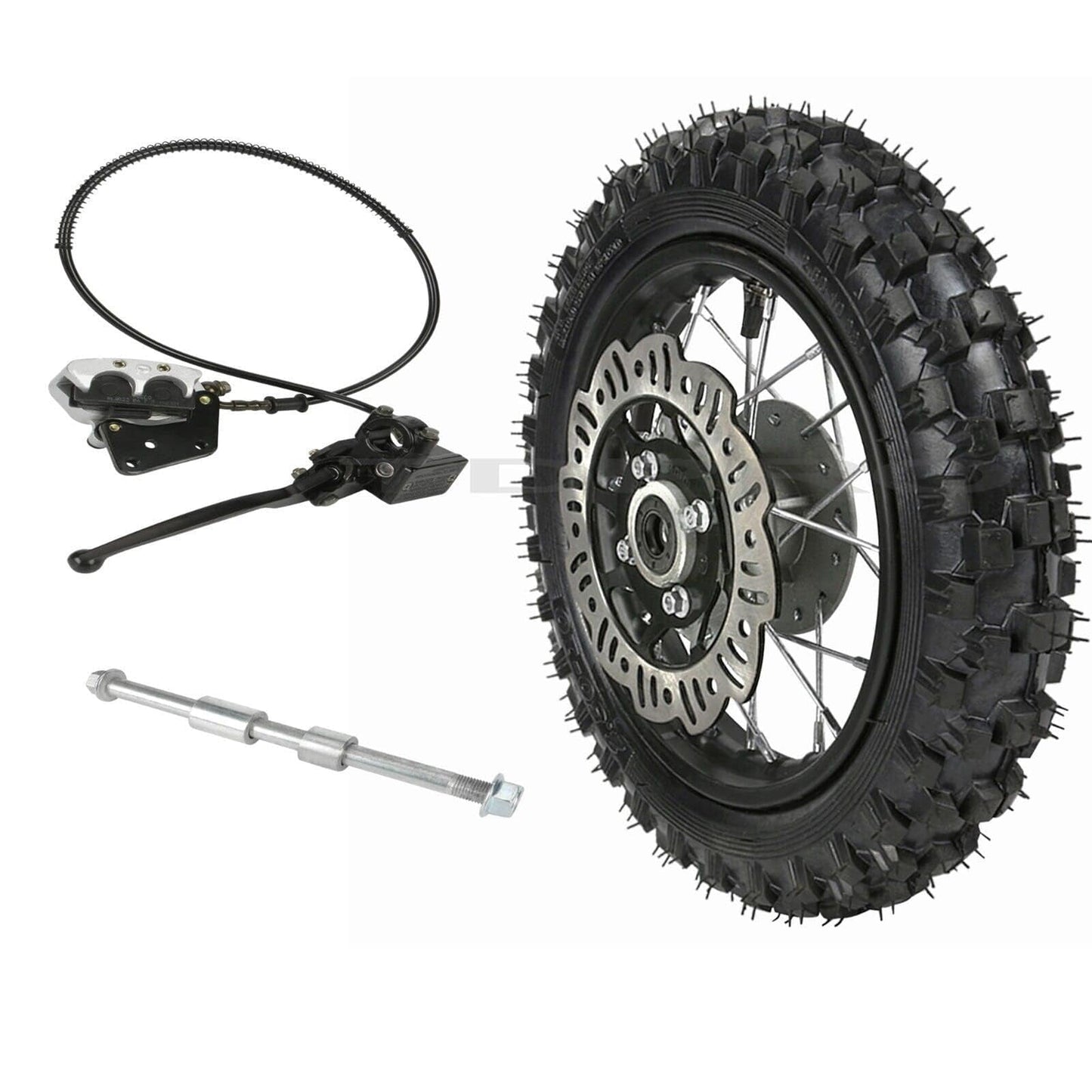 10" Front Wheel 2.50-10 Tire Rim w/Brake Caliper and 12mm Axle Bolt for Pit Dirt Bike CRF XR 50 CRF50 XR50 SSR Apollo 70cc 90cc 110cc 125cc