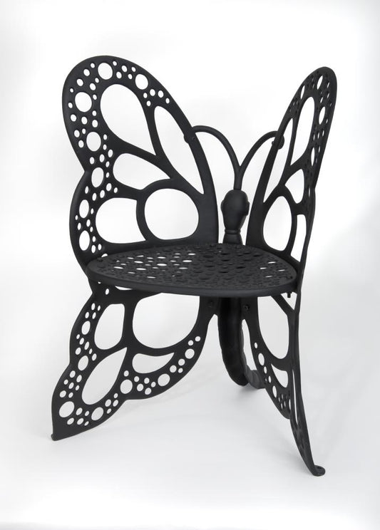 Flowerhouse Butterfly Furniture Black Aluminum Frame Stationary Conversation Chair with Black Solid Seat