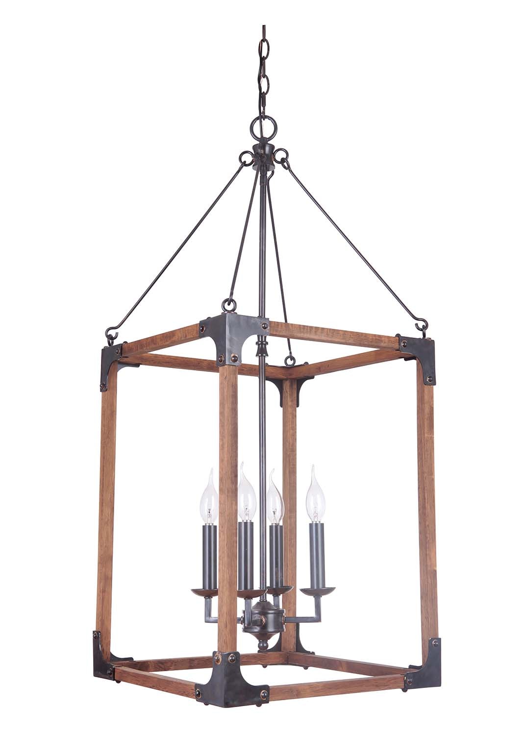Craftmade Mason 4 -Light Fired steel/natural wood Transitional Lantern Large Hanging Pendant light 2467958
