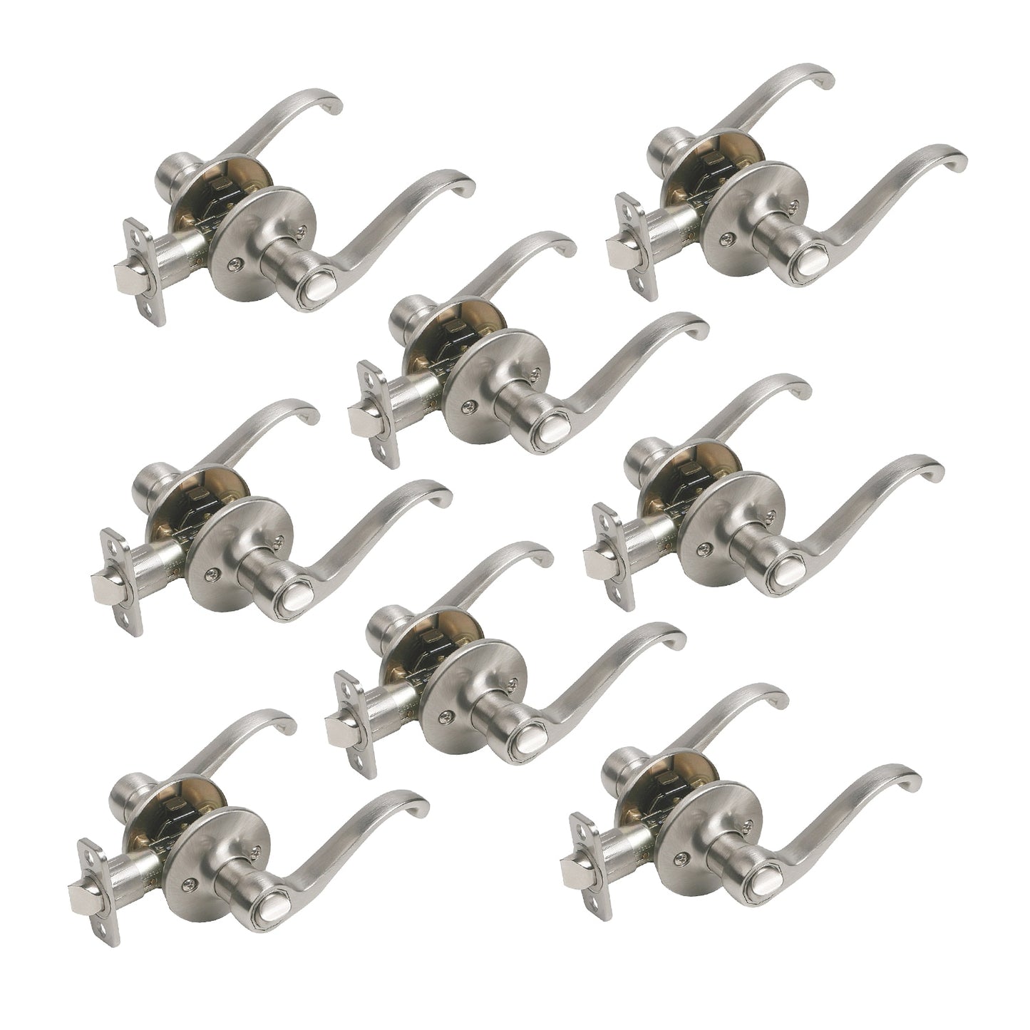 Design House Scroll Satin Nickel Universal Interior Bed/Bath Privacy Door Handle (8-Pack) 190827