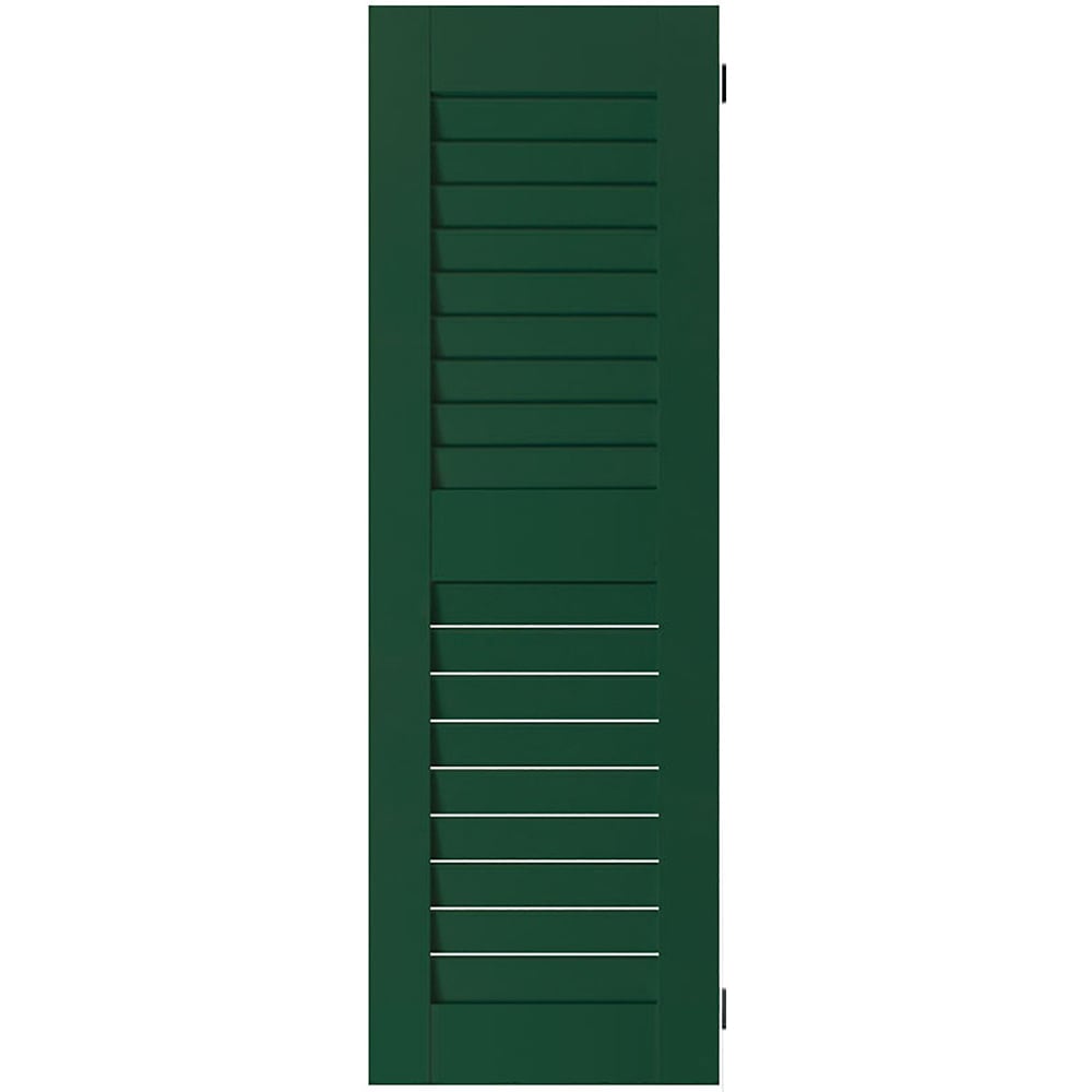 Ekena Millwork 12-in W x 27-in H Chrome Green Louvered Wood Exterior Shutters ( 2 -Pack )