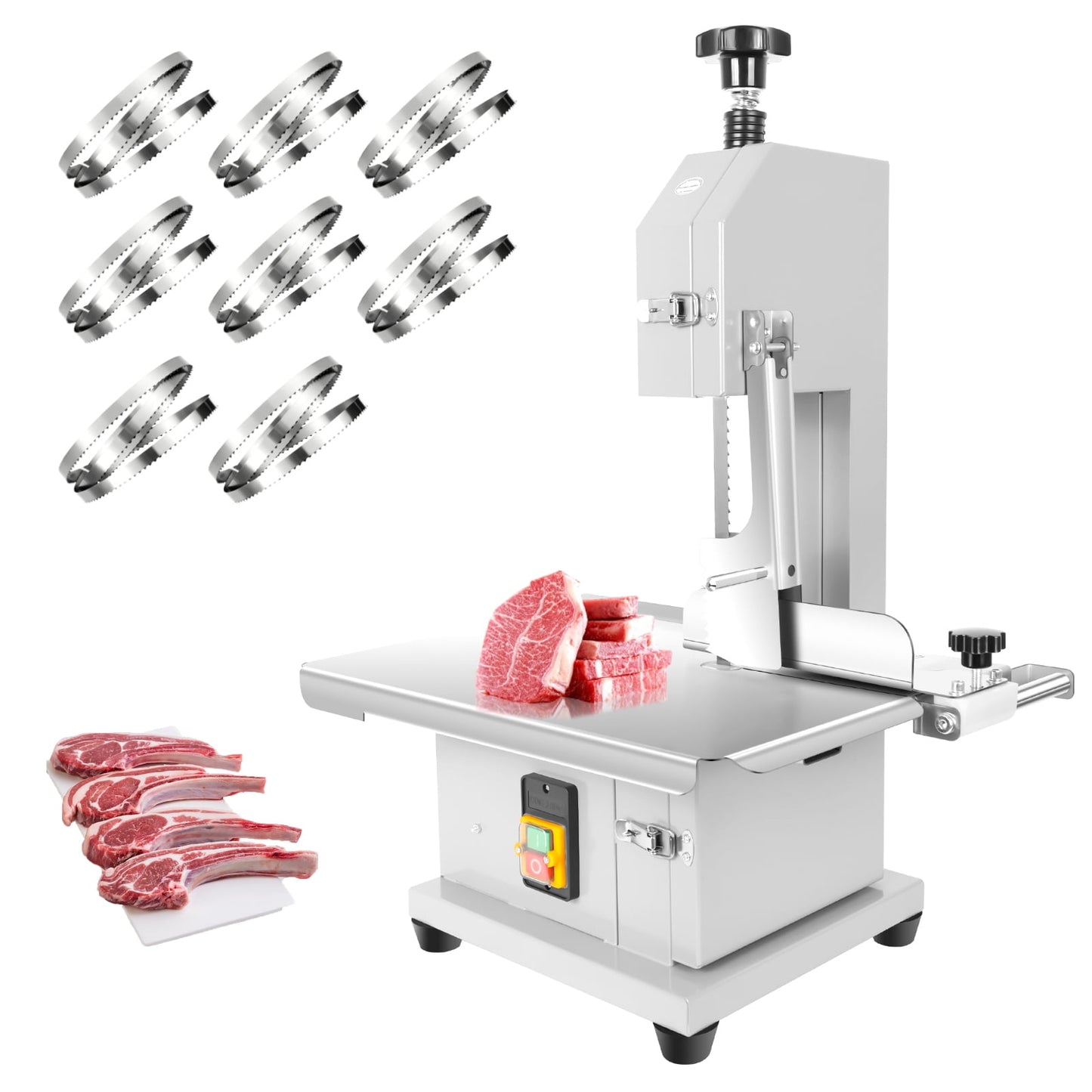 1500W 110V Electric Bone Saw Machine, Stainless Steel Meat Bandsaw with 19"x14" Workbench, Frozen Meat Cutter with 0.04"-4" Thickness, Meat Cutting Machine for Pork, Beef, Lamb, Chicken
