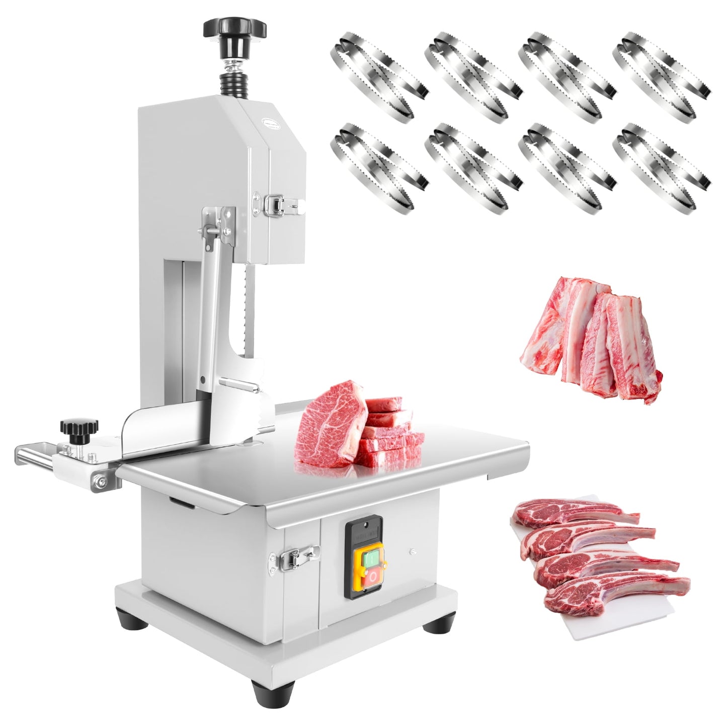 1500W 110V Electric Bone Saw Machine, Stainless Steel Meat Bandsaw with 8 Saw Blades, Frozen Meat Cutter, Meat Cutting Machine for Frozen Meat, Lamb