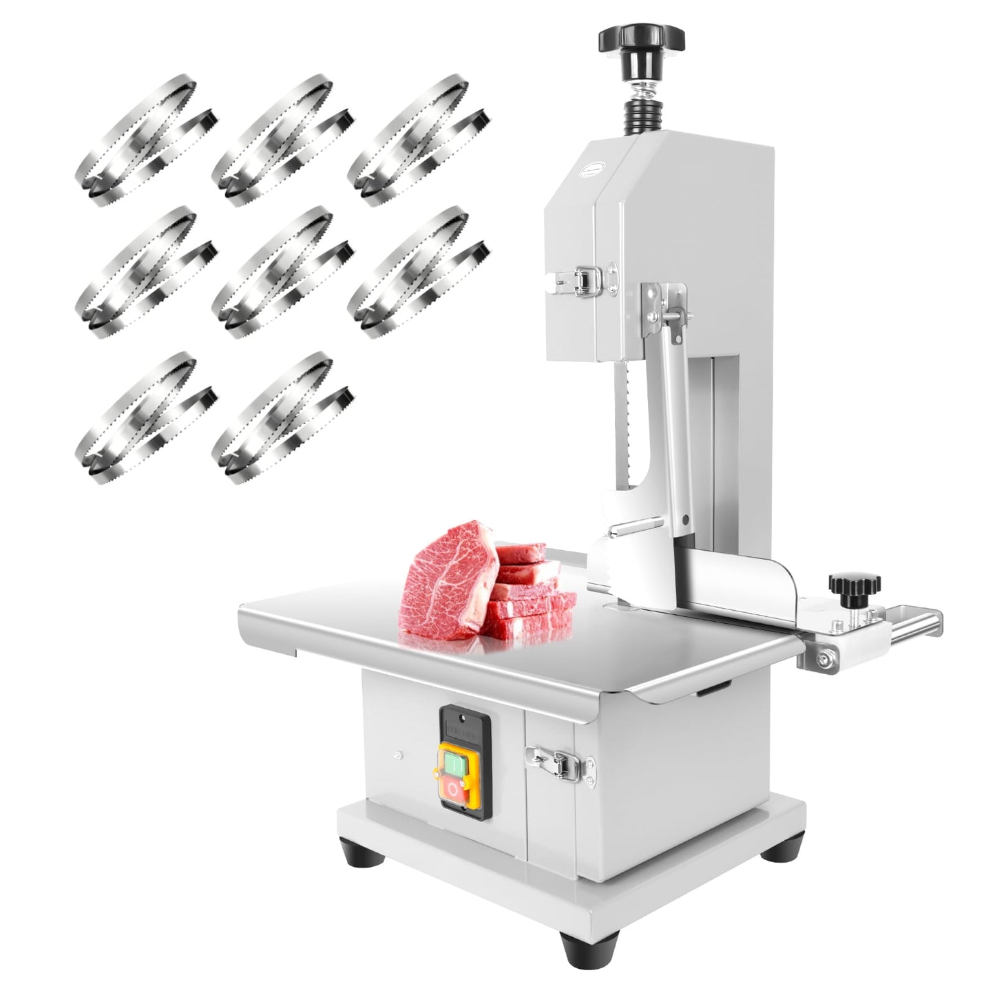 1500W 110V Stainless Steel Electric Bone Saw Machine, Meat Bandsaw with 19"x14" Workbench & 8 Saw Blades, Frozen Meat Cutter, Meat Cutting Machine for Pork, Turkey