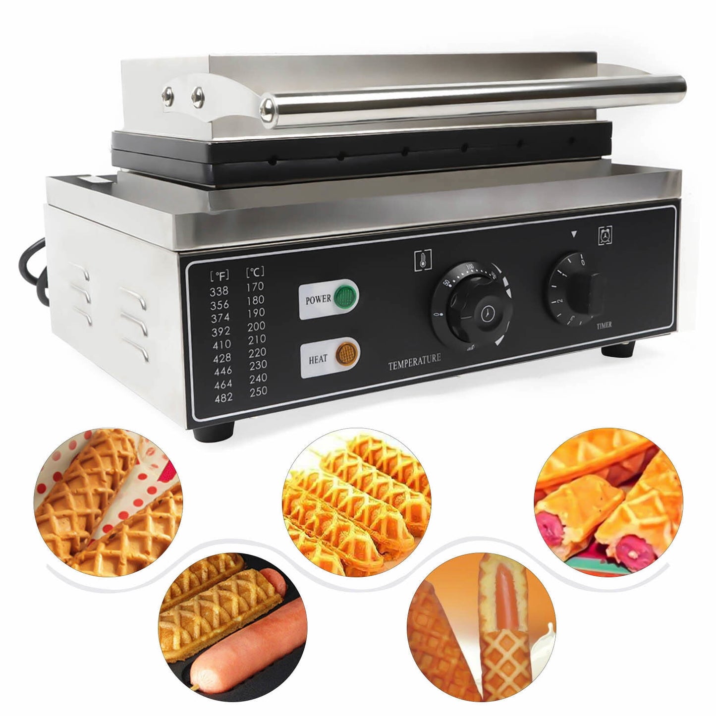1500W Commercial Hot Dog Waffle Maker 6 Waffles Baker Crispy Machine Nonstick