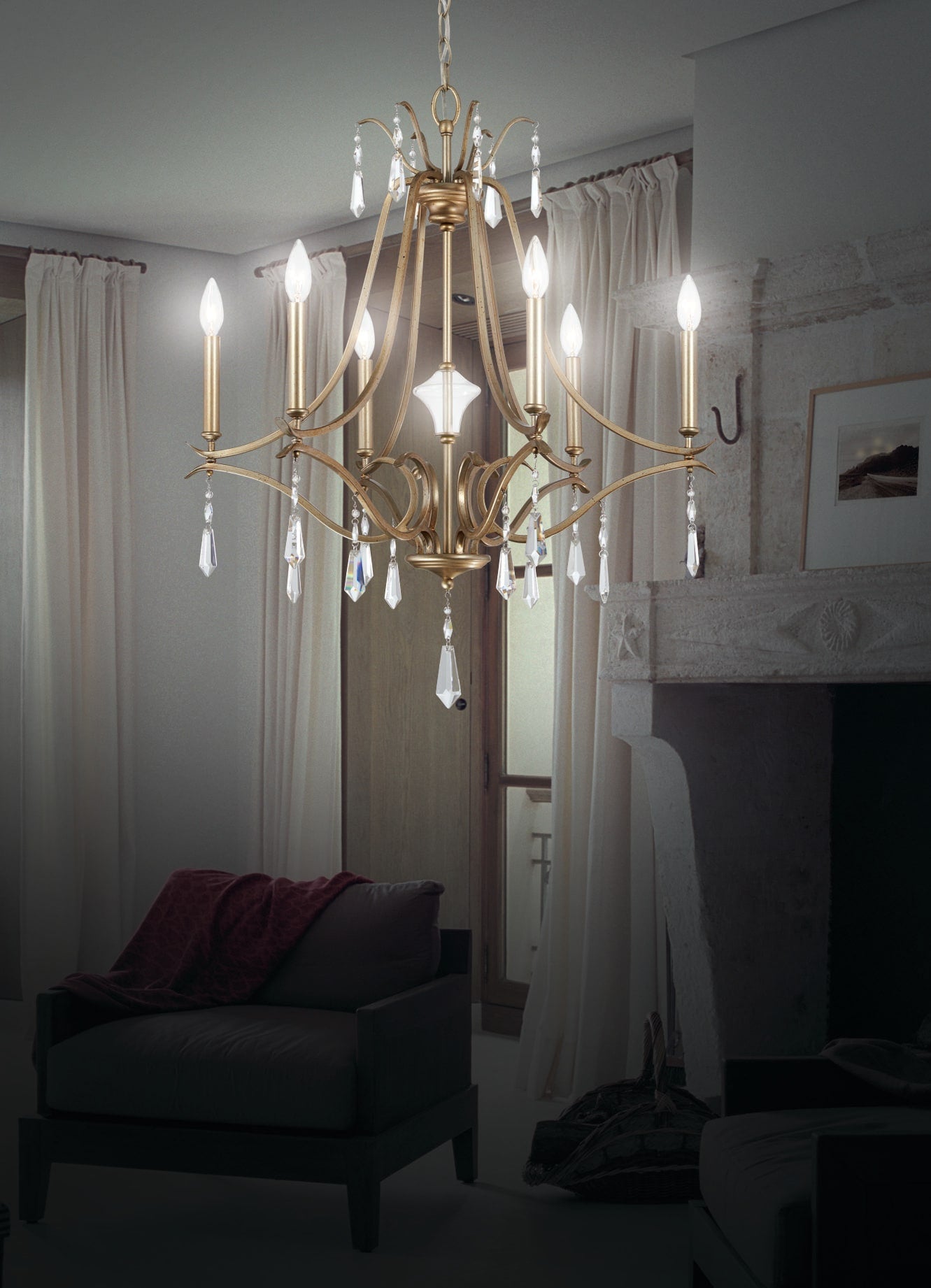Minka Lavery Laurel Estate 6 -Light Gloss Gold Traditional Crystal For Use in Bedrooms, Dining Rooms, Foyers, Kitchens, Living Rooms Chandelier 1664380