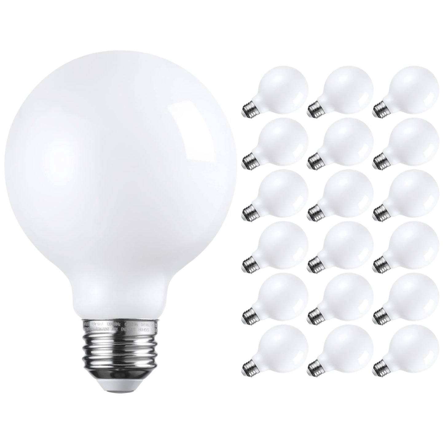 18 Pack G25 LED Light Bulbs Dimmable, Round Frosted Vanity Light Bulb for Bathroom, 4.5W(60W Eqv.), 500lm, E26 Base, 2700K Soft White