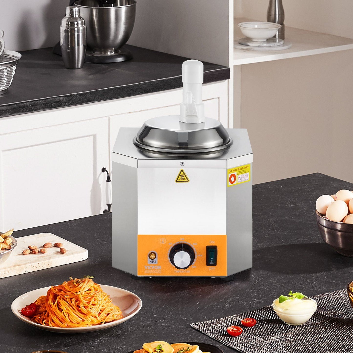 2.4L Electric Cheese Sauce Dispenser with Pump, Versatile Warmer for Nacho Cheese, Chocolate, Caramel