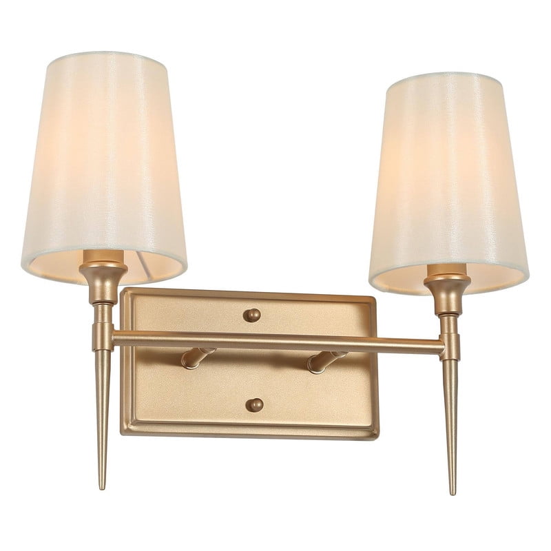 LNC 2-Light Gold and White Fabric Modern/Contemporary Bathroom Vanity Light Bar