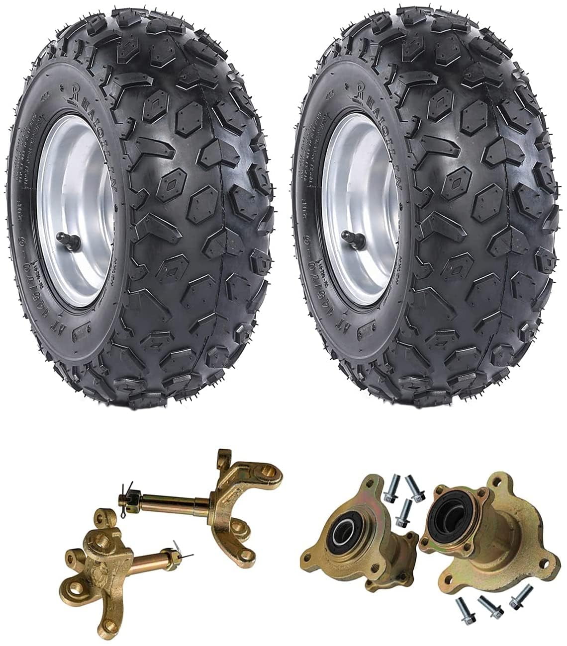 2 Pack of 6" Wheels 145/70-6 Tubeless Tire on Rim 3 Stud w/Front Steering Knuckle Spindle Wheels Hubs for Go Kart ATV Quad Buggy Mini Bike 4 Wheelers Taotao Coolster Kazuma 70cc 110cc 125cc