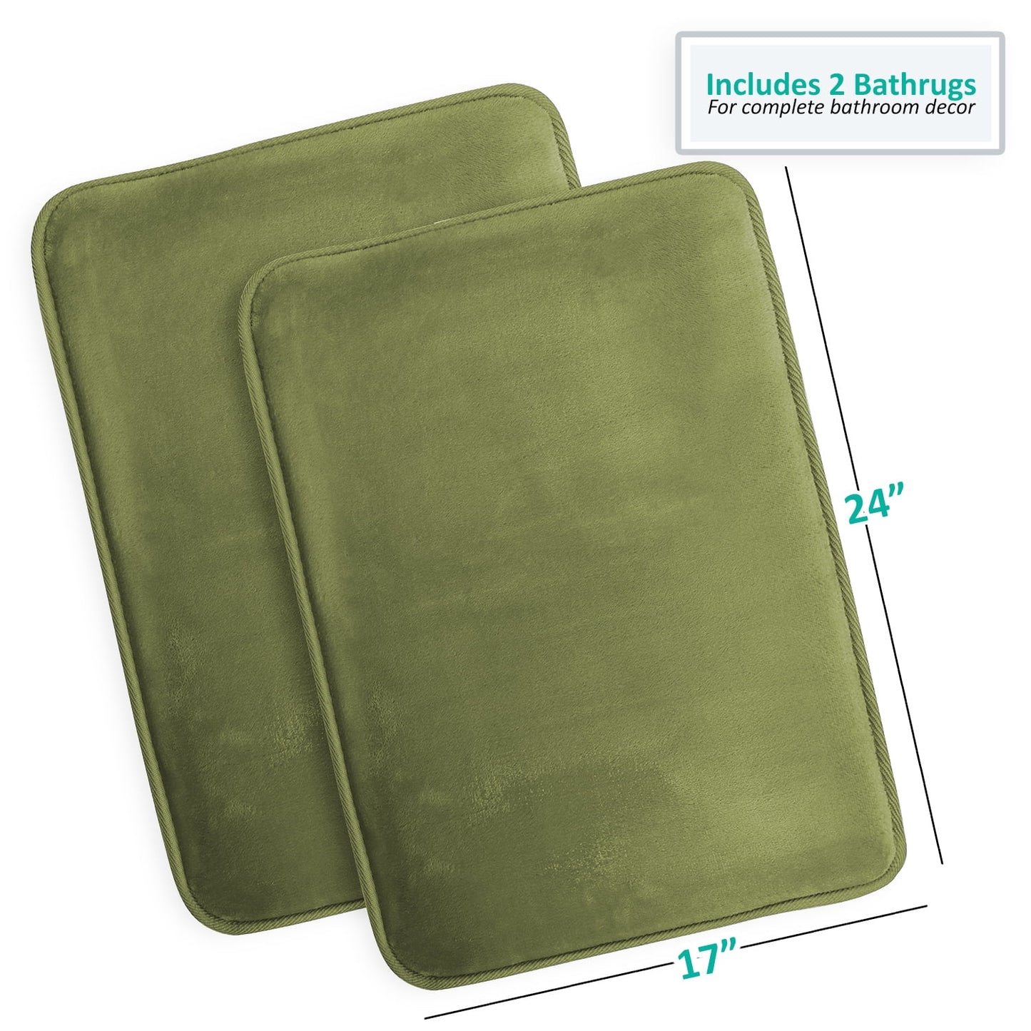 2 Piece Premium Memory Foam Bathroom Mat Set 2 17x24 inch Bath Rugs, Green