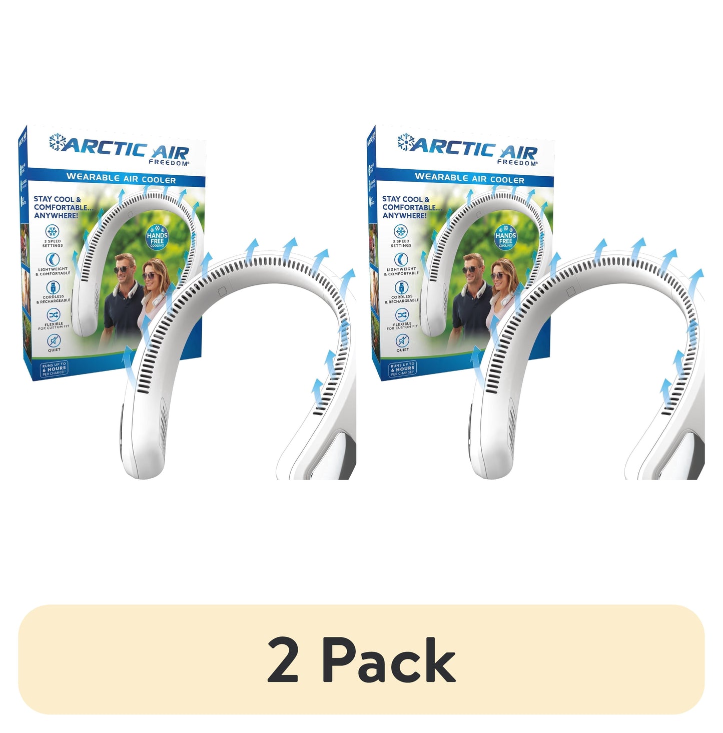 (2 pack) Arctic Air Freedom Cool Touch - Ventilador Portátil de Mano, Mini USB Recargable, Ligero, 4 Velocidades Ajustables, Funciona con BaterÃa, Silencioso y Perfecto para Viajes y Actividades Al Aire Libre, Color Blanco, AACTFW-MC12/4