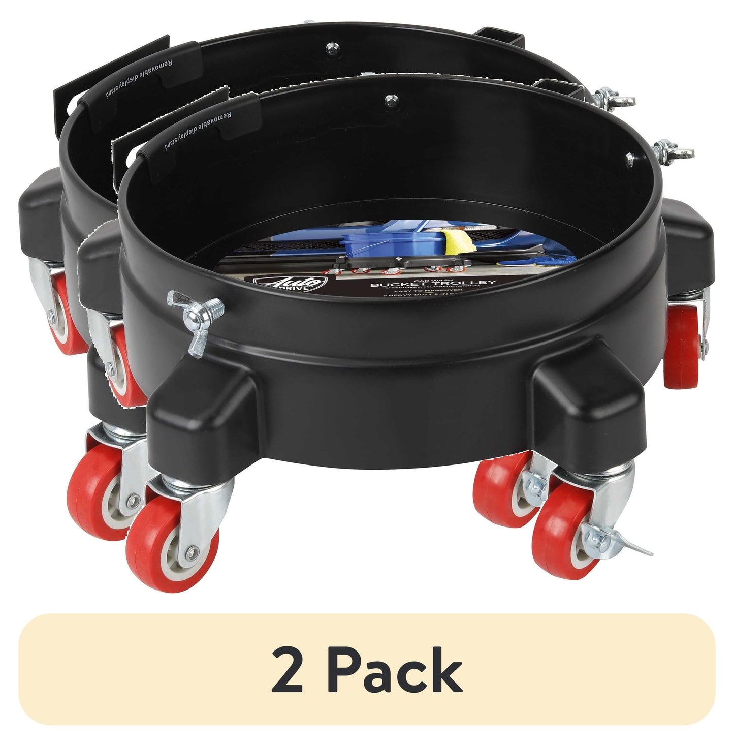 Auto Drive 12-inch Heavy Duty Plastic Garage Bucket Dolly, 5 Wheel with Lockable Casters