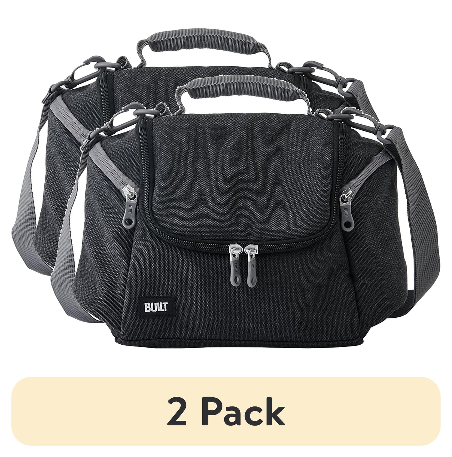 (2 pack) BUILT Oxford All Day Adult Reusable Lunch Bag Black