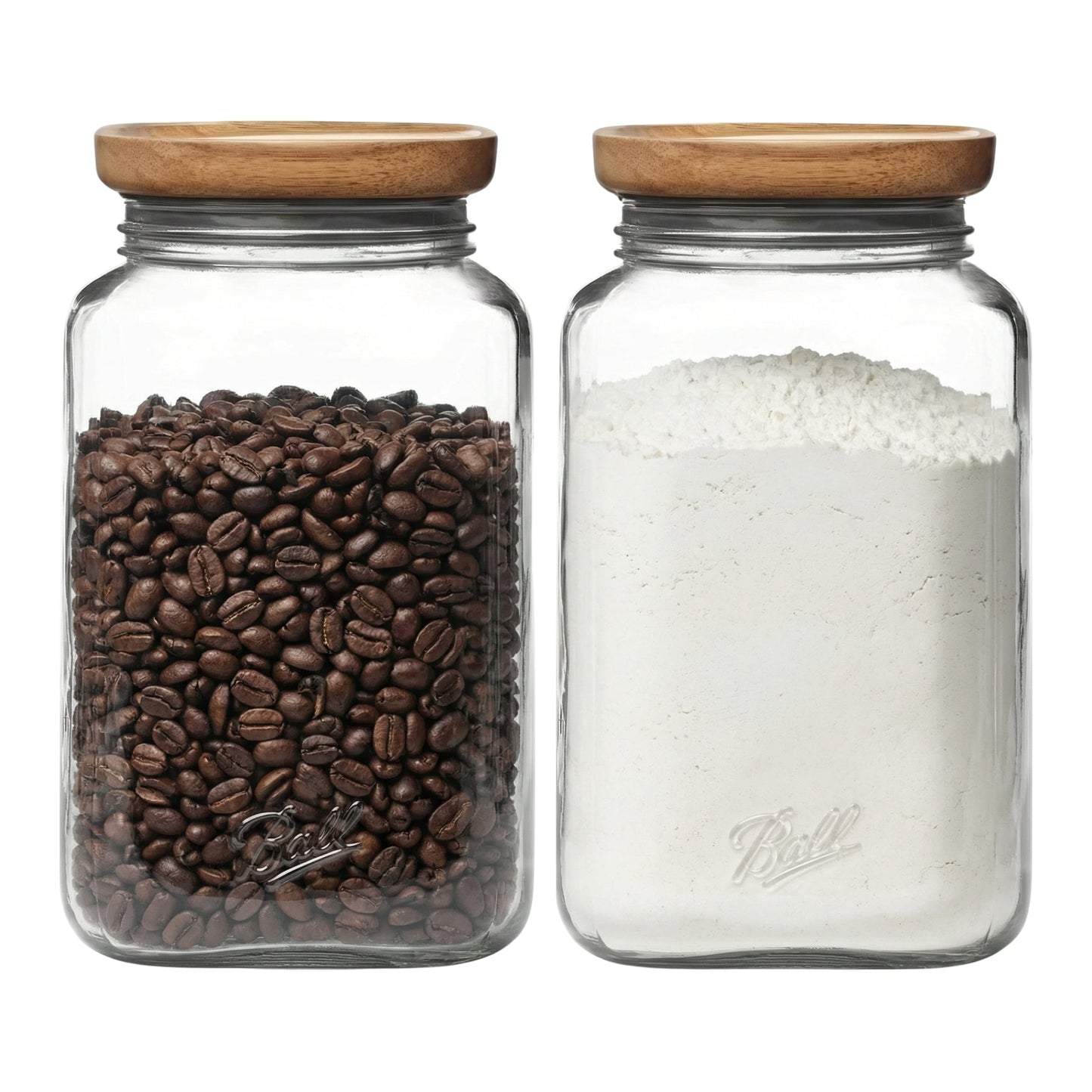 (2 pack) Ball 15.6 Cup Stack & Store Glass Jar with Acacia Wood Lid – Airtight Wide Mouth Glass Storage Container for Pantry, Kitchen, and Countertop Organization