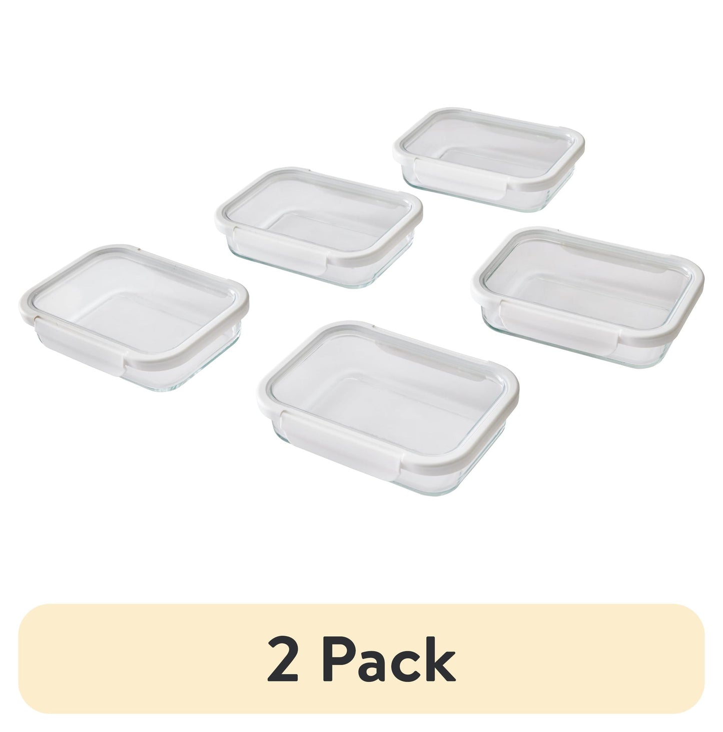 (2 pack) Better Homes & Gardens 2.3Cup Rectangle Glass Food Storage Container with Tritan Lid. Set of 5, 10 Pieces, Designed to Help with Pantry Storage and Everyday Organization