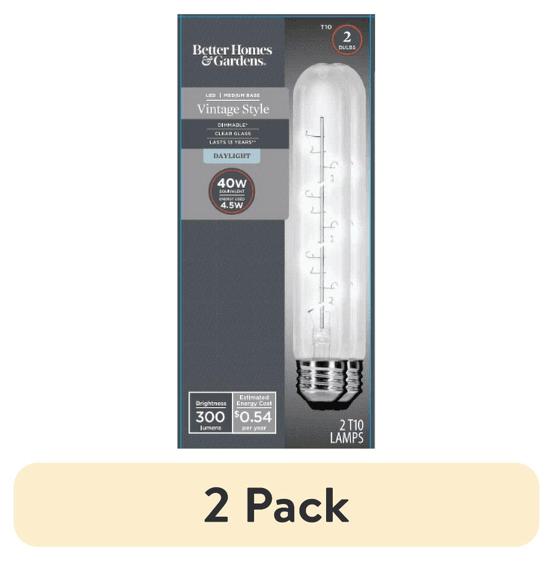 (2 pack) Better Homes & Gardens LED Vintage Light Bulb, T10, 40W Eqv, Daylight Spiral Filament, E26, Dim - 2 Pk