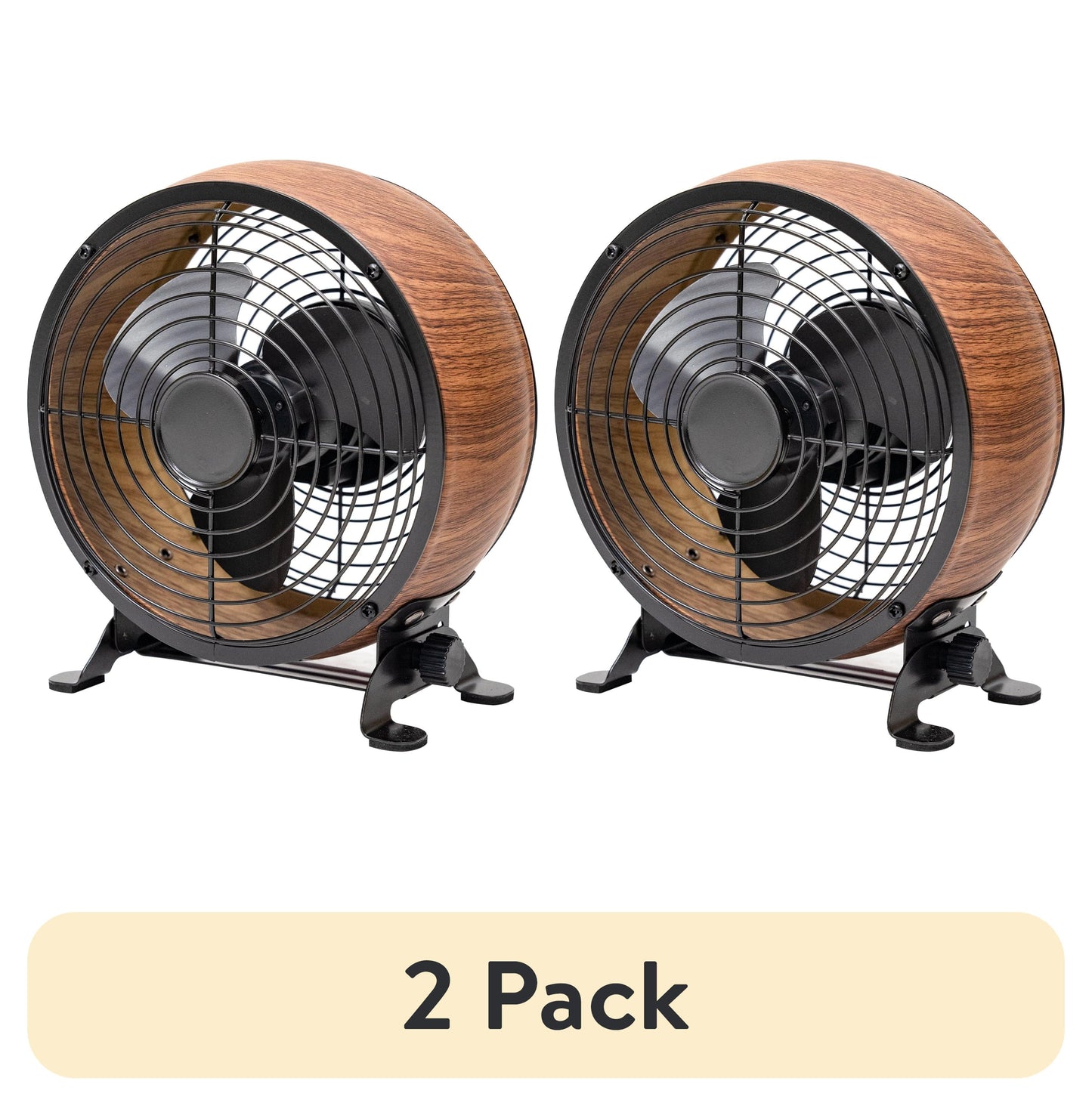 (2 pack) Better Homes & Gardens 5†Retro Small Fan with 3 Speed Settings, USB-C Plug, Adjustable Tilt, Vintage Fan for Home and Bedroom, Wood Grain