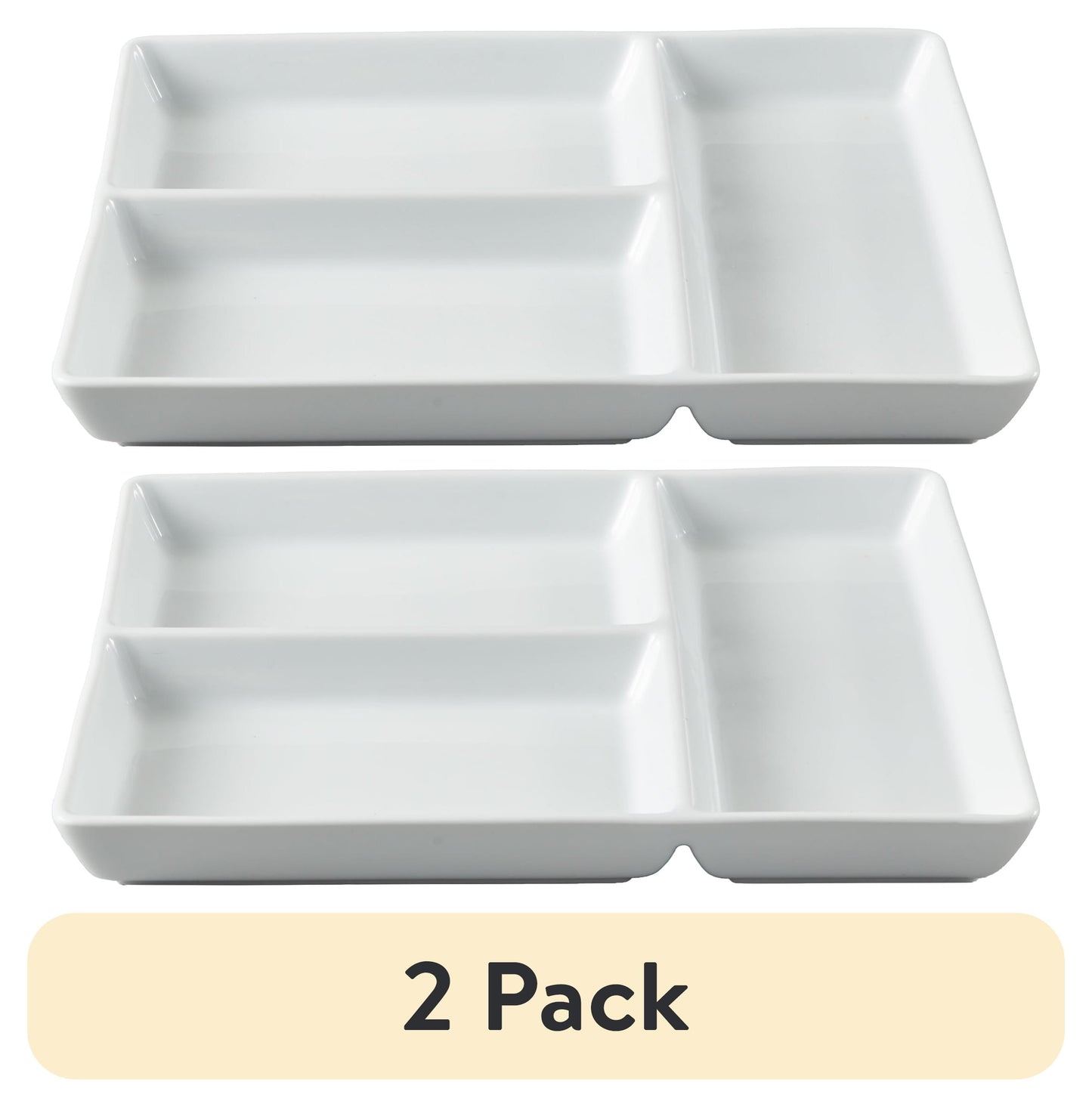 (2 pack) Better Homes & Gardens White Porcelain Rectangular Divided Tray, 9 x 10