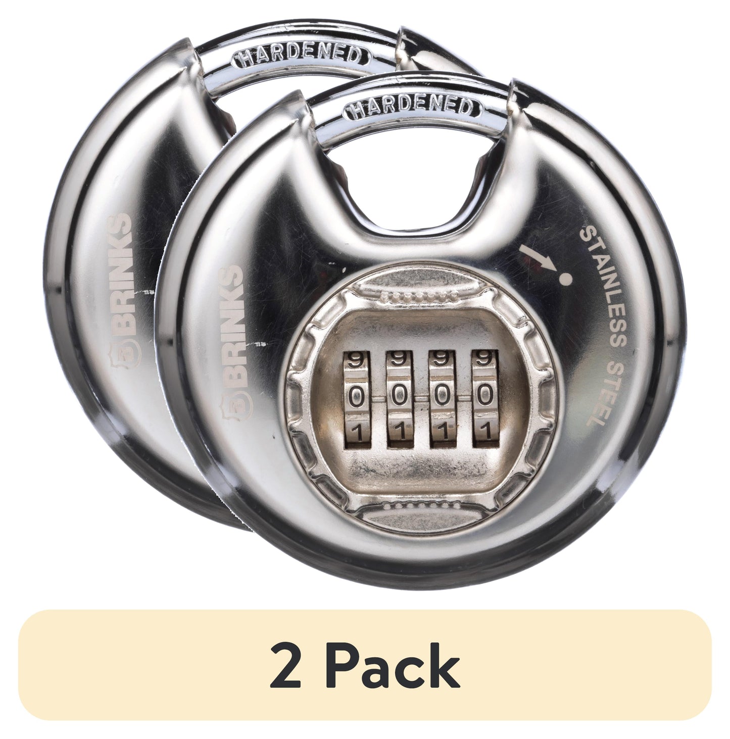 (2 pack) Brinks Stainless Steel 80mm Discuss Combination Padlock with 1/2in Shackle