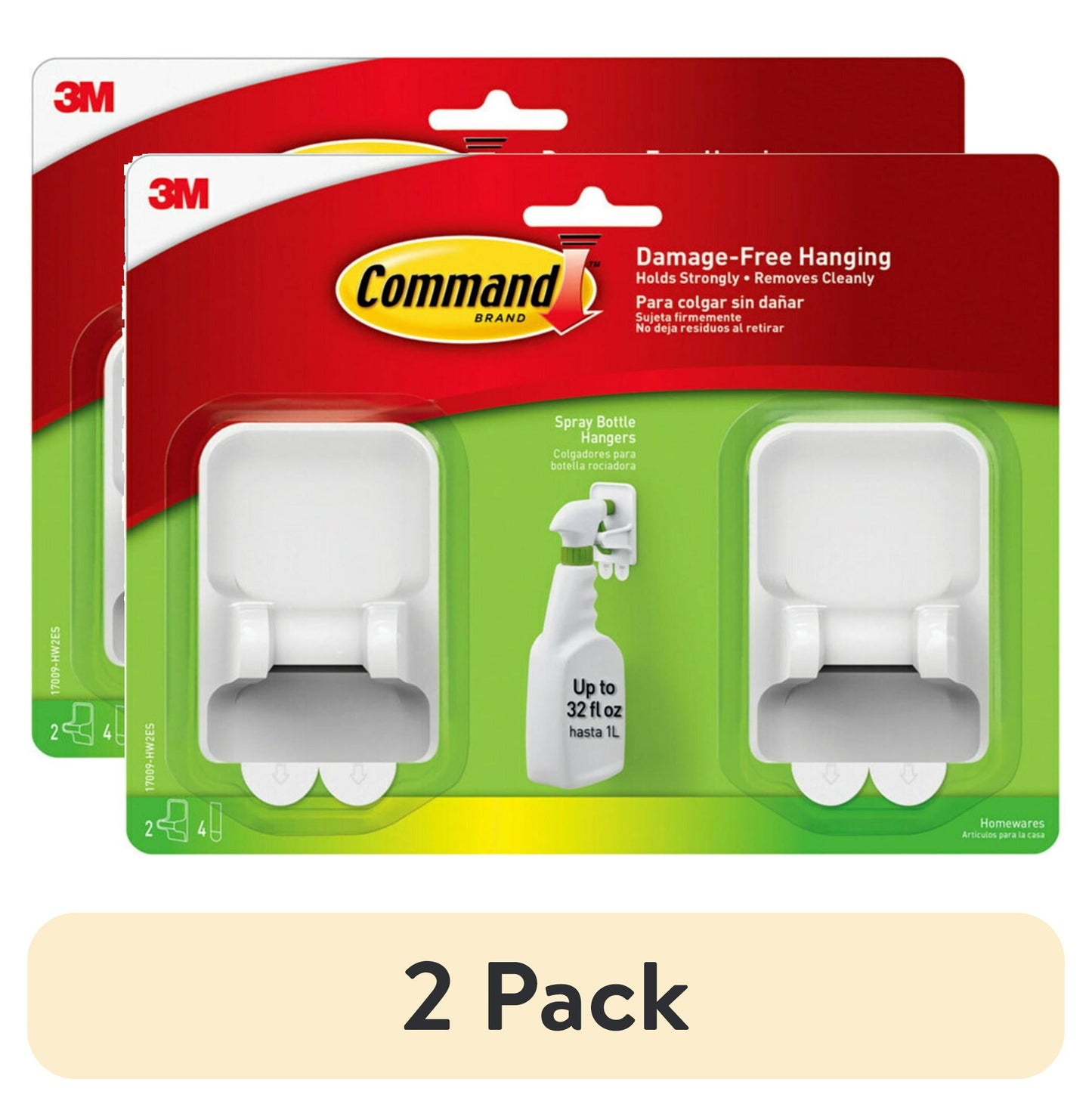 (2 pack) Command Spray Bottle Hangers, 2 White Hangers, 4 Strips
