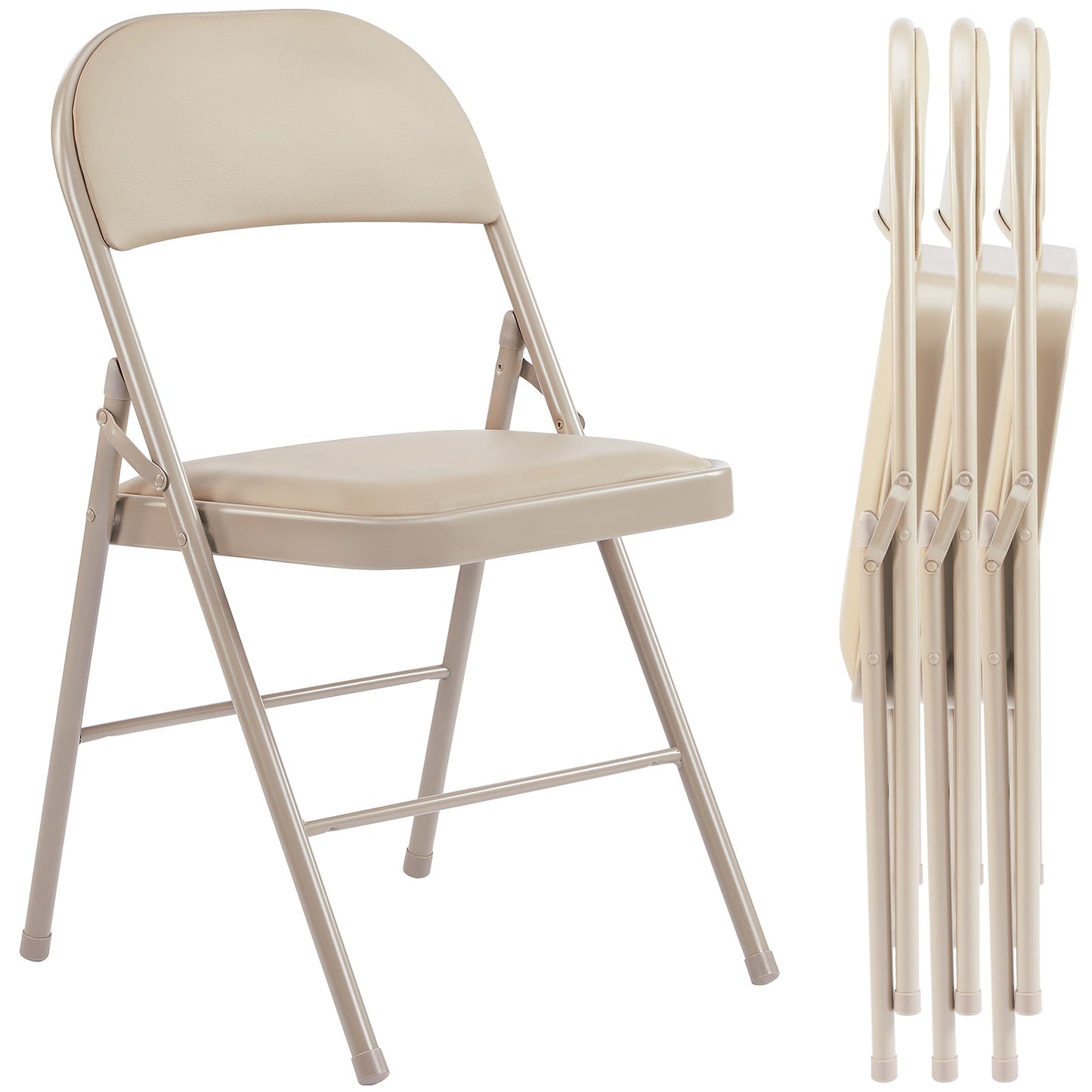 (2 pack) MAYEERTY All-Steel Metal Folding Chair, Double Braced, khaki