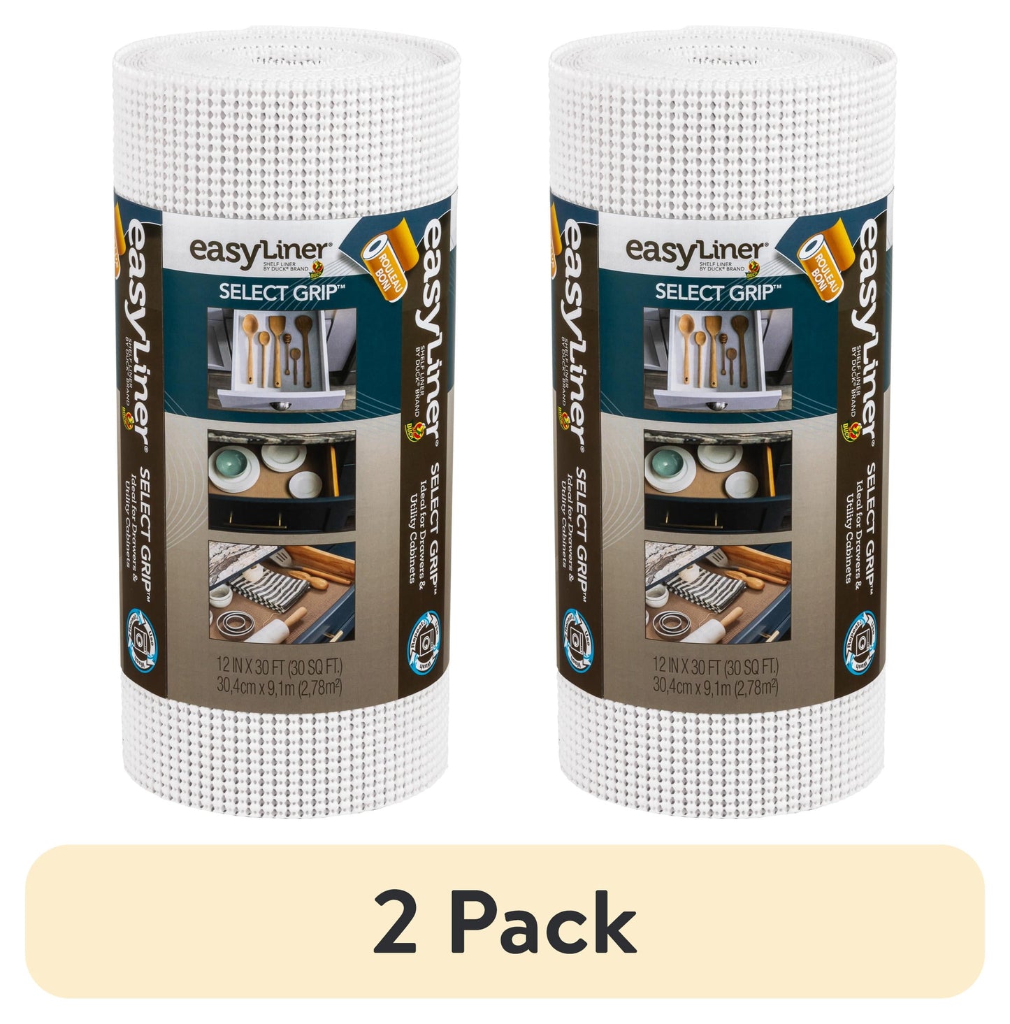 (2 pack) Select Grip EasyLiner Shelf Liner, White 12" x 30' 1 Rolls