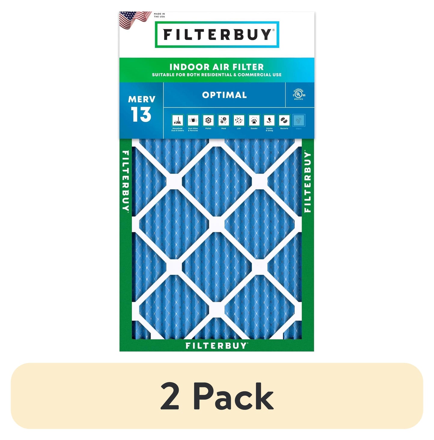 (2 pack) Filterbuy 14x24x1 Air Filter MERV 13 Smoke Defense, Pleated HVAC AC Furnace Filter Replacement, 1-Pack