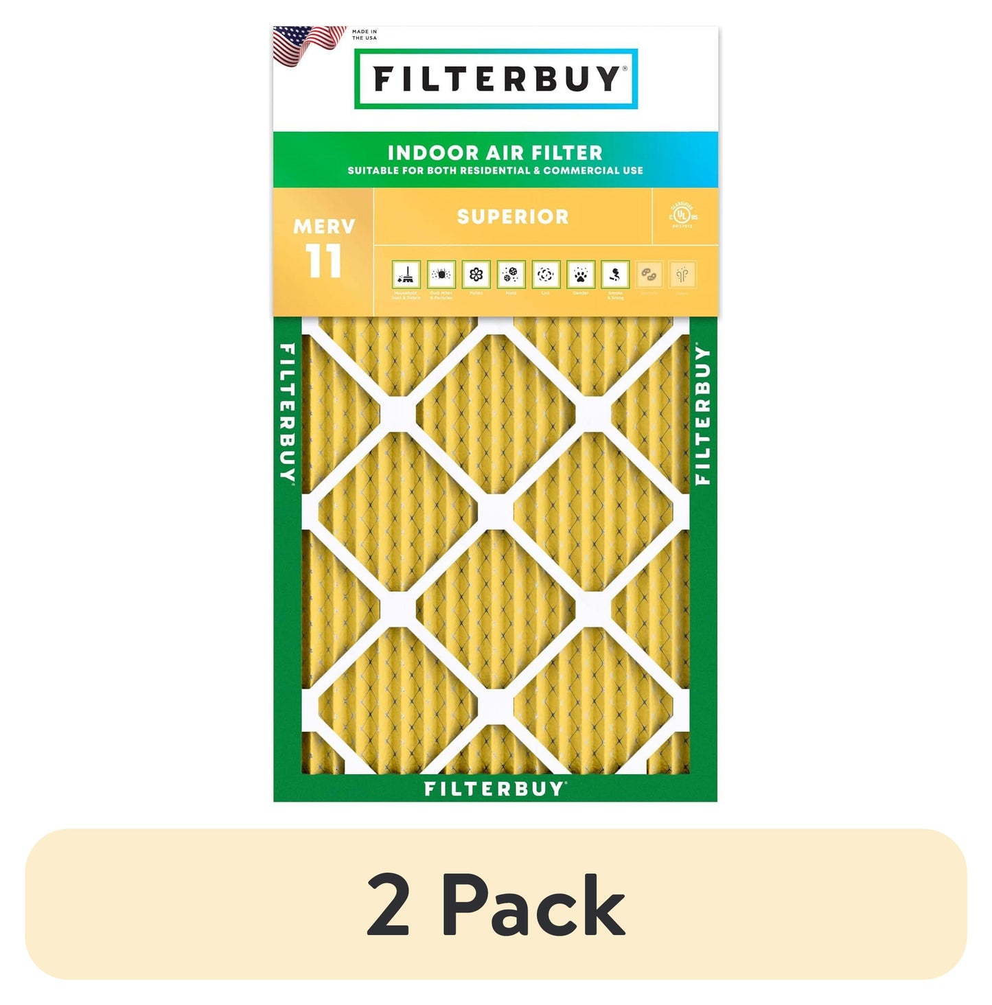 (2 pack) Filterbuy 16x25x1 MERV 11 Allergen Defense, Pleated HVAC AC Furnace Air Filters (1-Pack)