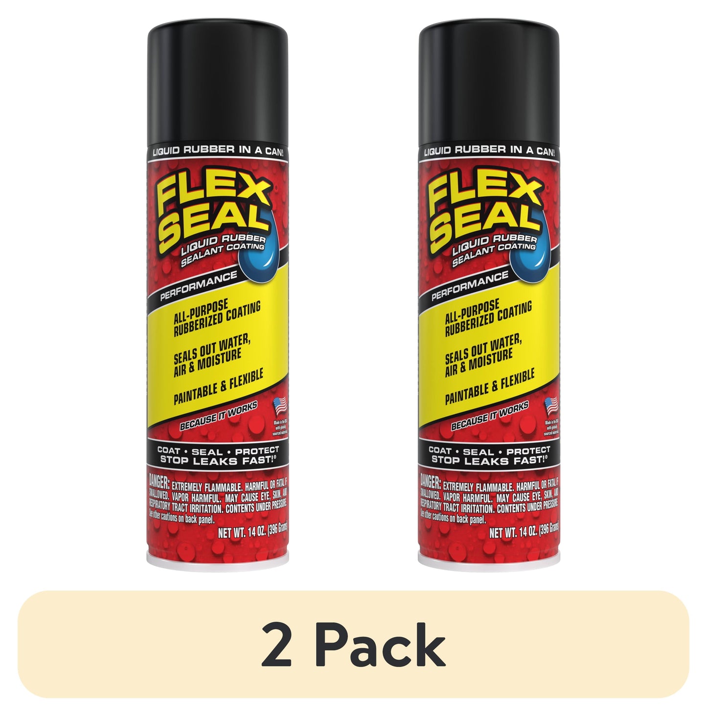 (Paquete de 2) Recubrimiento Sellador de Goma LÃquida en Aerosol Automotriz Flex Seal, 14 oz, Negro