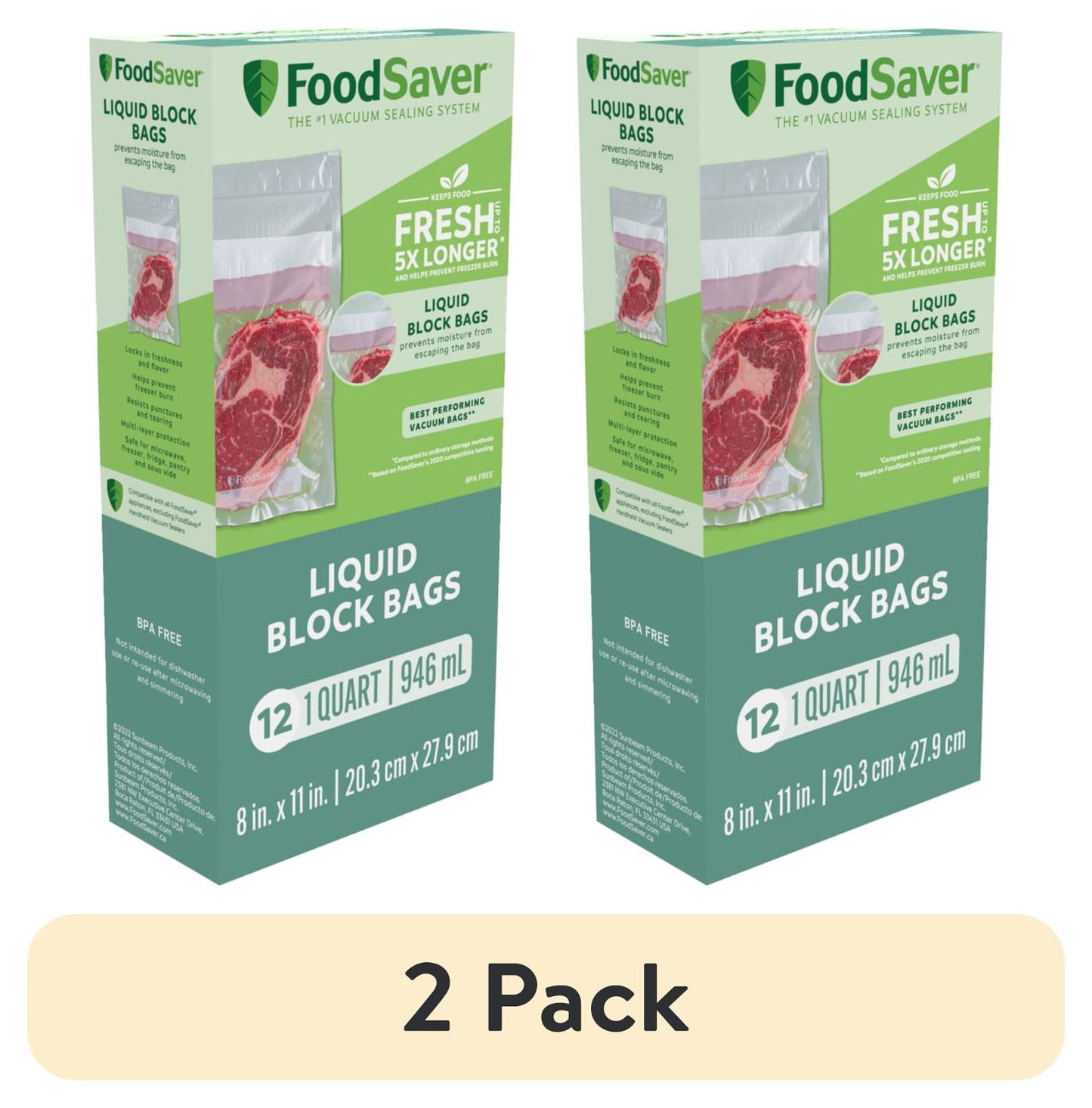 FoodSaver Bolsas de VacÃo con Bloque de LÃquido, 1 Cuarto, 8" x 11", Bolsa de 12