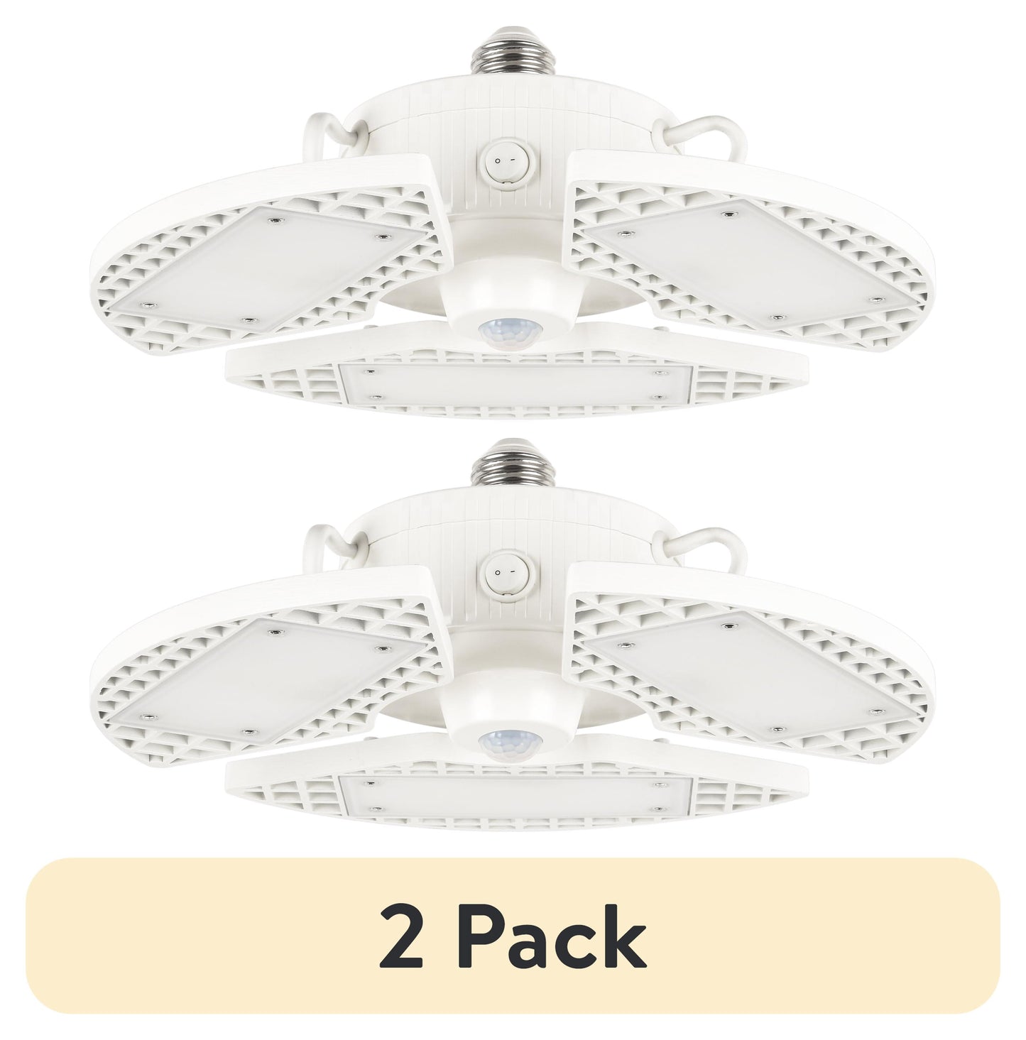 (2 pack) Great Value LED Daylight Garage Light, 80-Watt (8000-Lumen), Motion Sensor Included, E26 Screw-in Base