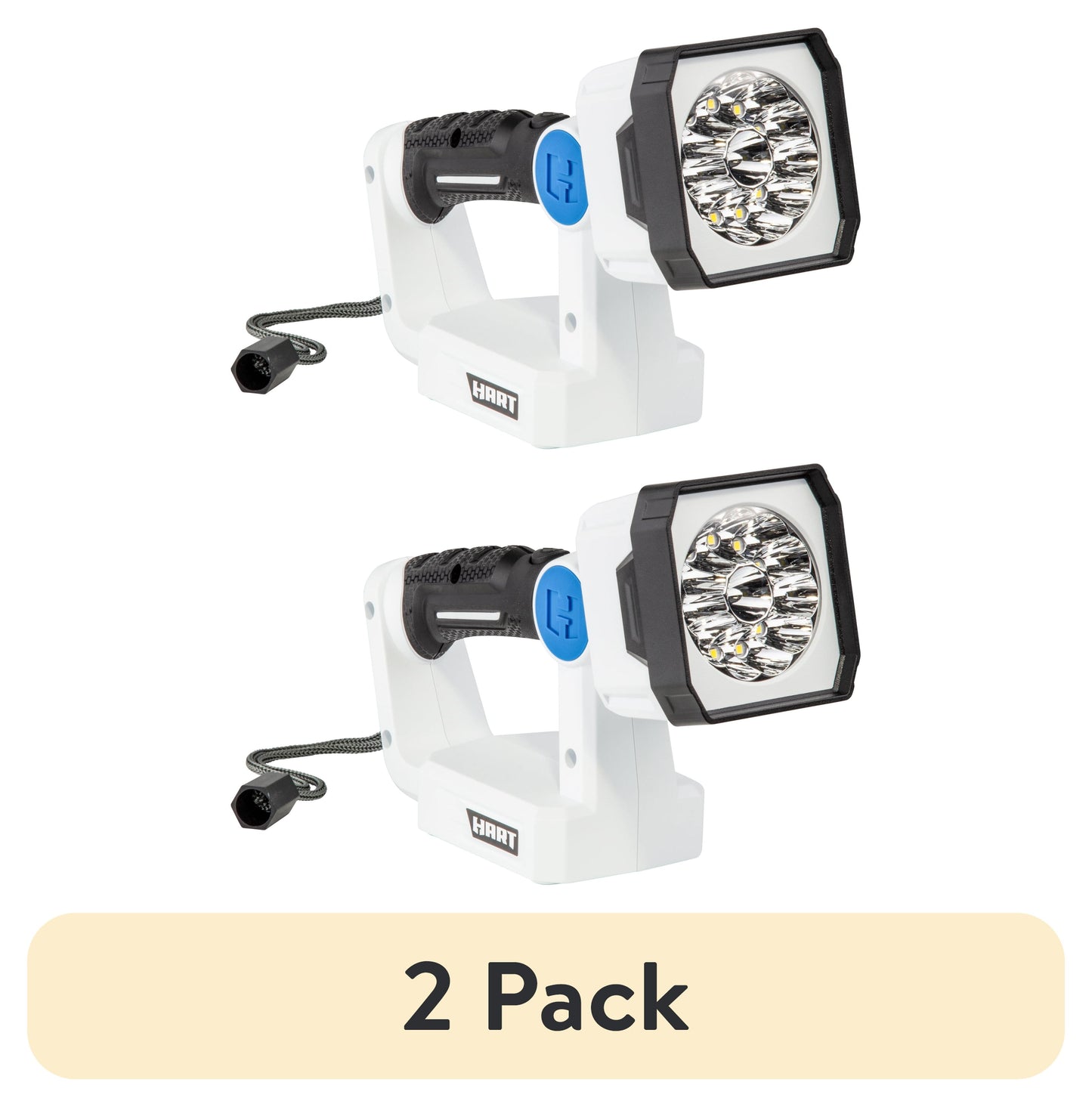 (2 pack) HART Rechargeable LED Area Spotlight, Pivoting Light Head, Magnetic Base, Carry Handle, 600 Lumens