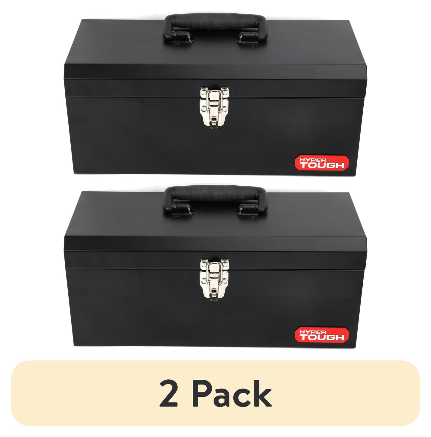 (2 pack) Hyper Tough 16-inch Black Metal Tool Box with Removable Tool Tray