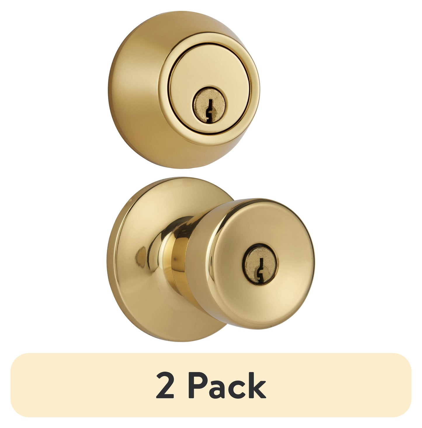 (2 pack) Hyper Tough Keyed Entry Tulip Style Doorknob and Deadbolt Combo pack, Polished Brass Finish