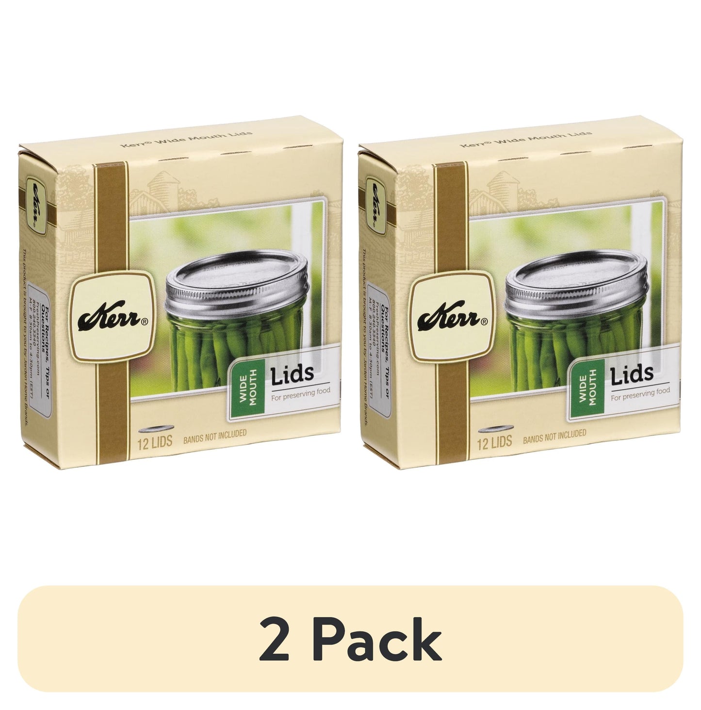 (2 pack) Kerr Canning Lids, Wide Mouth Mason Jar Lids Without Bands, 12 Count, Steel