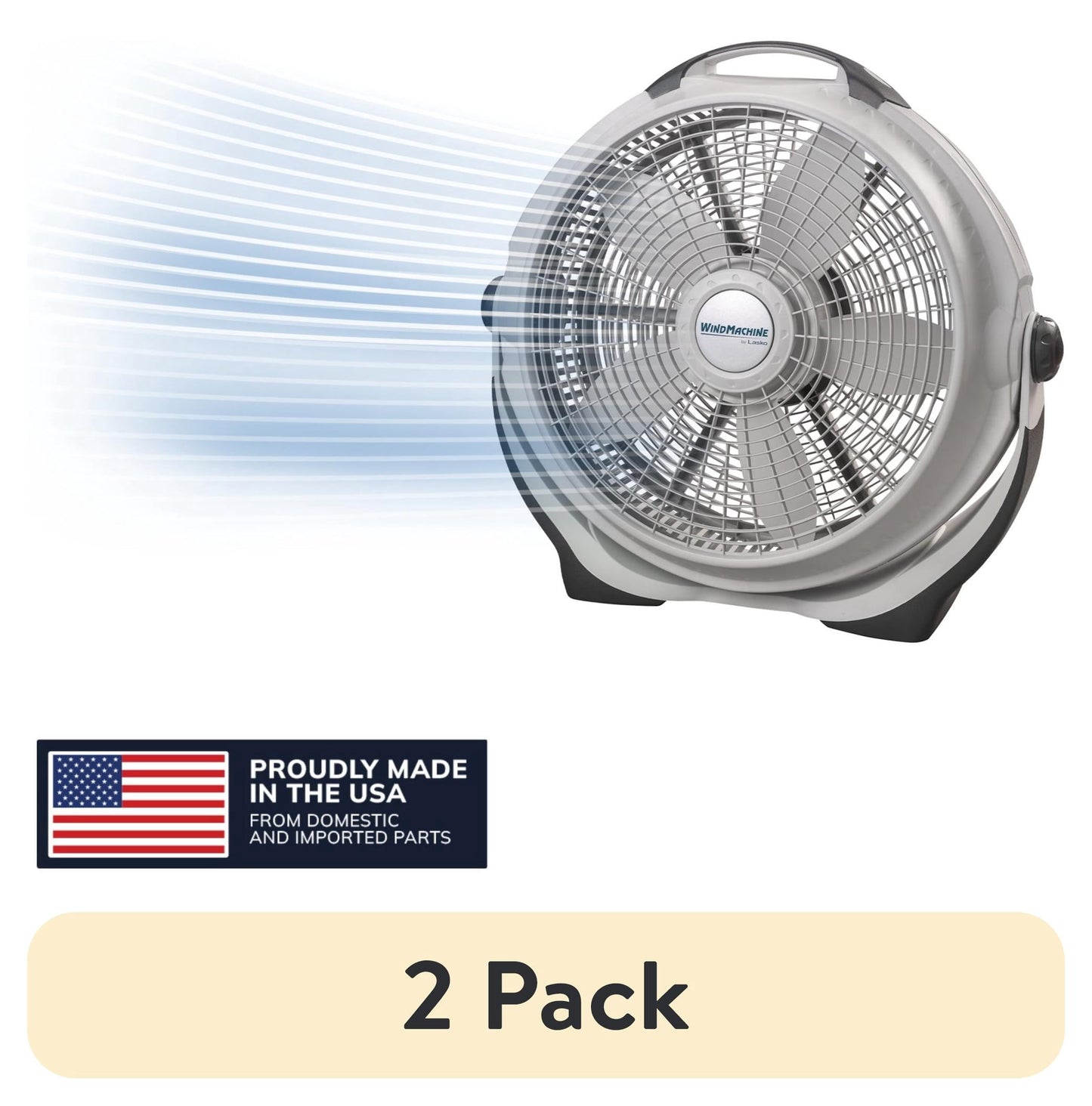 (2 pack) Lasko WindMachine 20" Large Floor Fan with Pivoting Head for Whole Room Cooling, 3-Speed High Performance Air Circulator Fan, Gray, A20301
