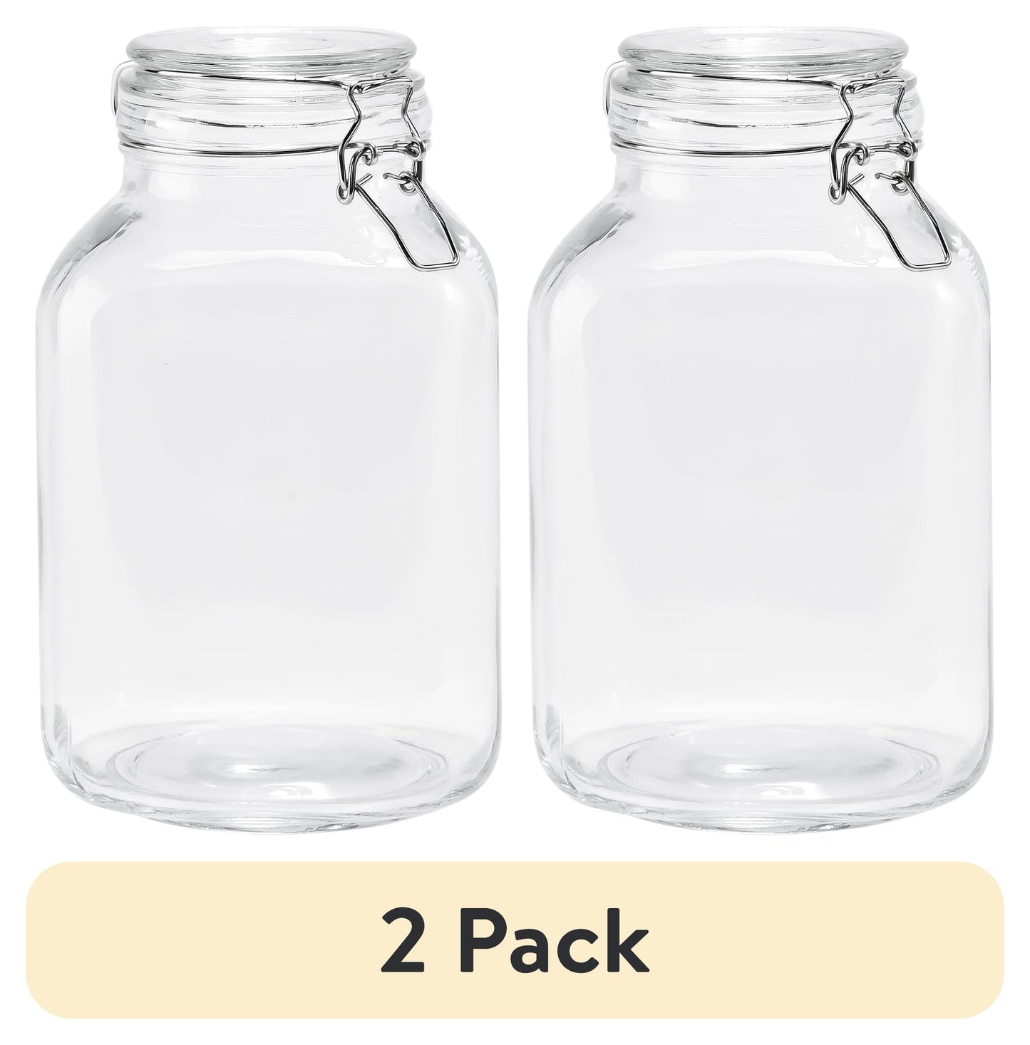 (2 pack) Mainstays 106 oz Clear Glass Airtight Storage Jar with Locking Lid, Large Kitchen Pantry Food Storage Canister for Dry Food, Pasta, Rice and Coffee