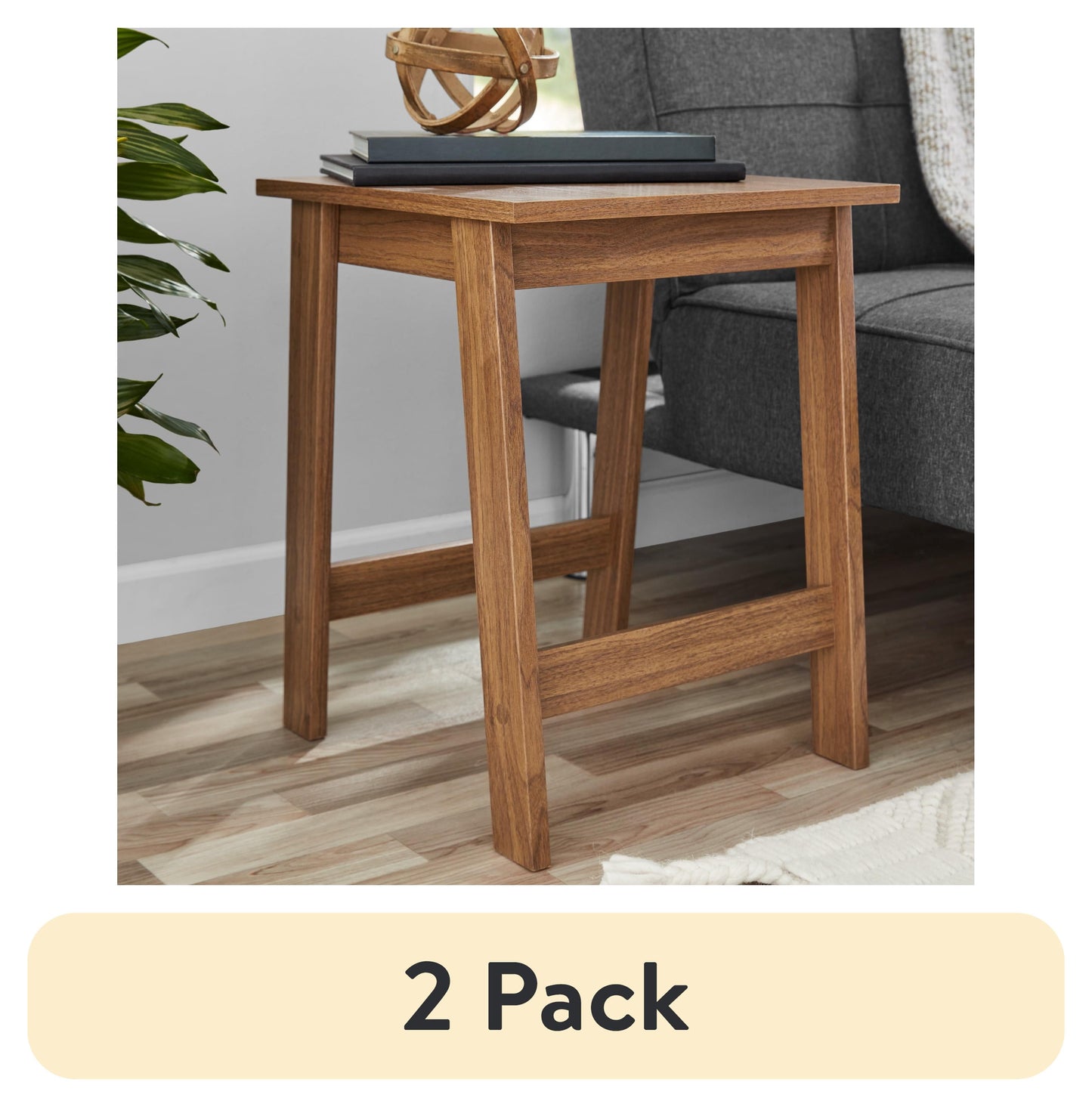 (2 pack) Mainstays Mesa Auxiliar Pequeña Cuadrada de Madera, Acabado en Nogal
