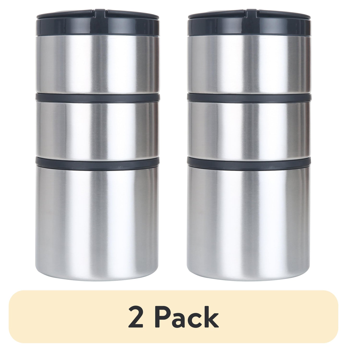 (2 pack) Mainstays Stacking Food Jar Insulated Food Storage Container, Stainless Steel, Round, 41 oz, Ideal Use for Workday Meals and Travel to Keep Meals Hot and Cold