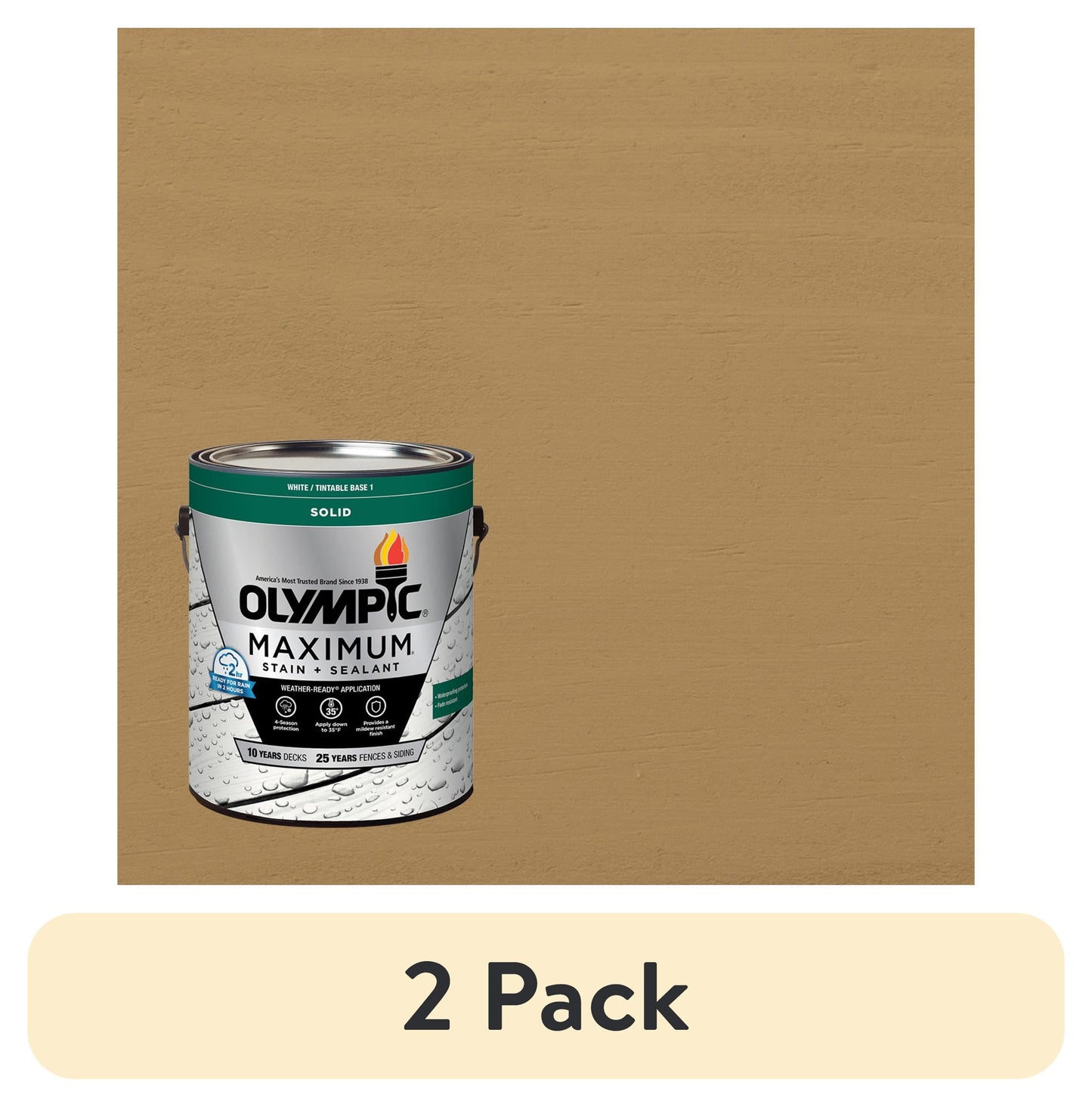 (2 pack) Olympic Maximum 1 Gallon SC-1015 Chamois Solid Color Exterior Stain and Sealer in One