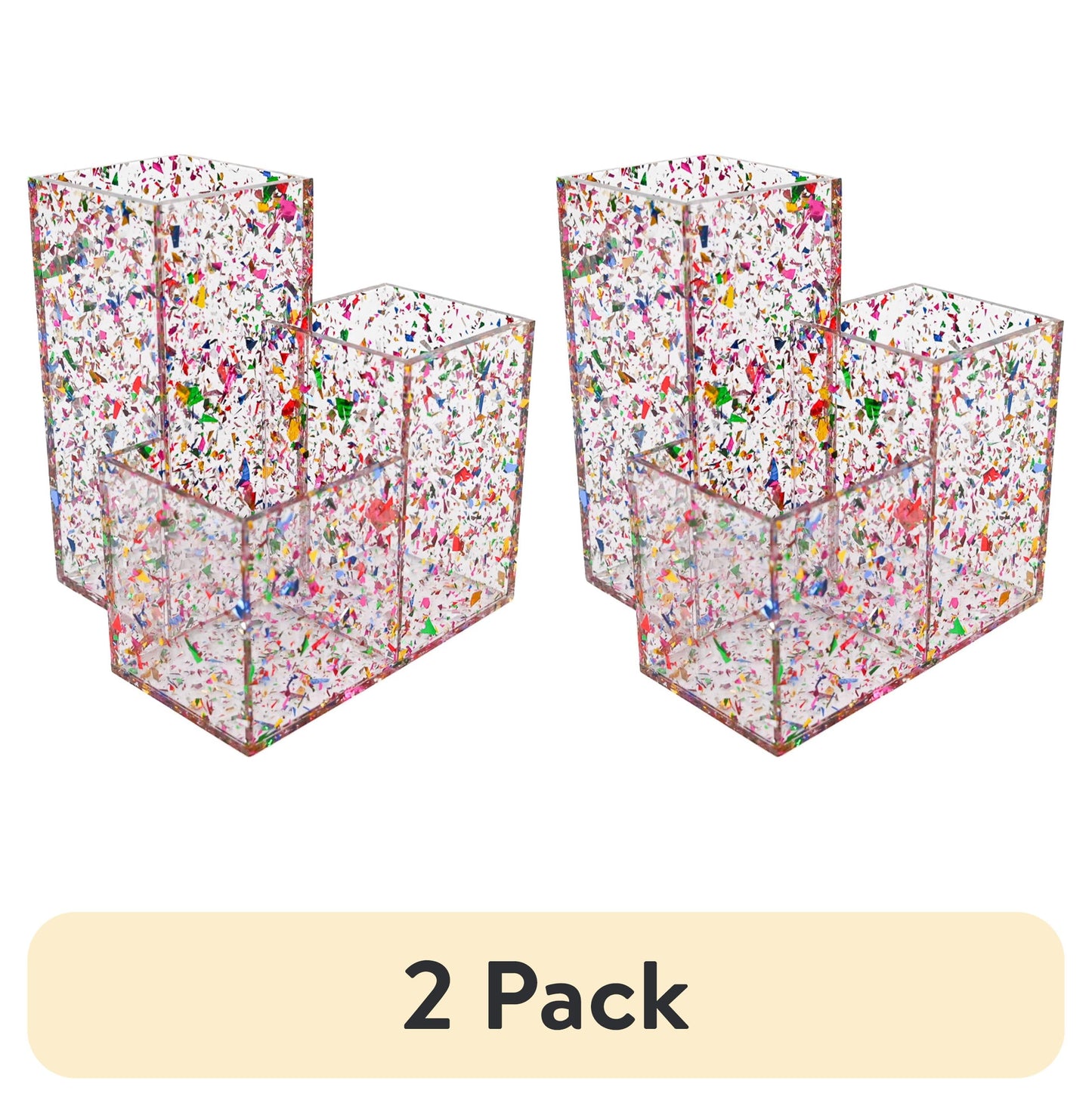 (Paquete de 2) Organizador de Pinceles AcrÃlicos con Confeti Rosa en Exhibición Packed Party, 4.5"L x 4.5"W x 5.25"H
