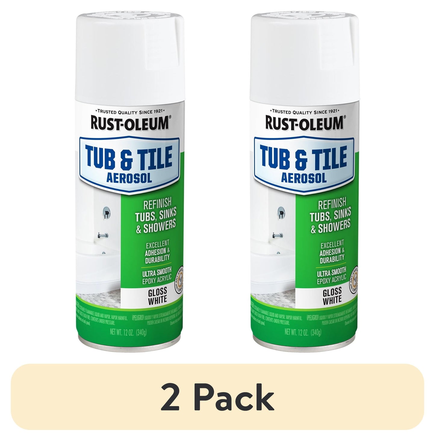 (2 pack) Rust-Oleum Tub and Tile White Spray Paint-280882, 12 oz