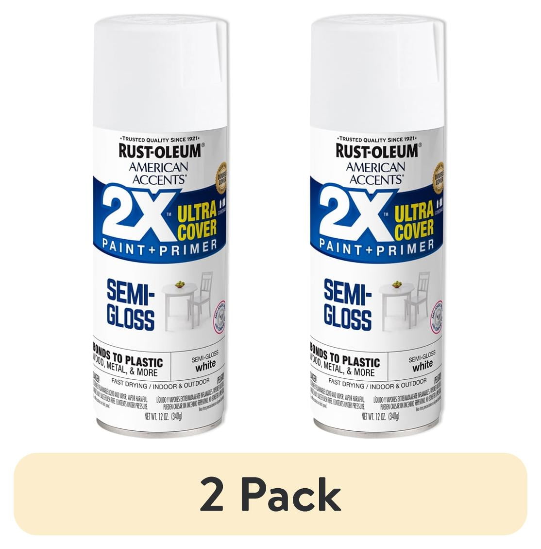 (2 pack) 6 Pack, White, Rust-Oleum American Accents 2X Ultra Cover Semi-Gloss Spray Paint- 12 oz