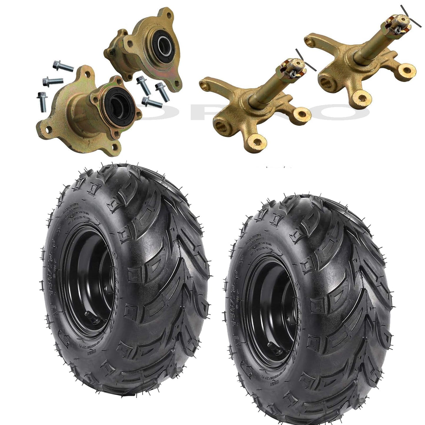 2PCS 145/70-6 Front Tubeless Wheel Tires and Disc Brake 3 Stud Wheel Rim Hub with Steering Knuckle for ATV Go Kart UTV Quad Bike 4 Wheelers Buggy Taotao