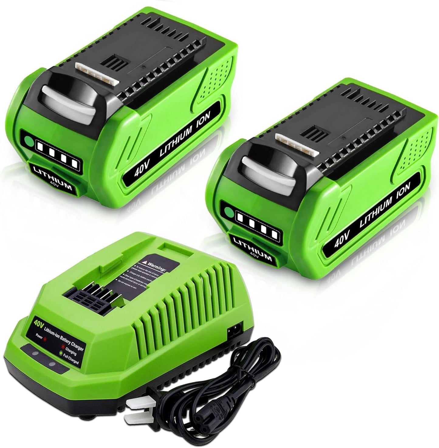 2Pack 8.0Ah 40 Volt Lithium 29462 29472 Battery and 29482 Charger Compatible with GreenWorks 40V GMAX Power Tools
