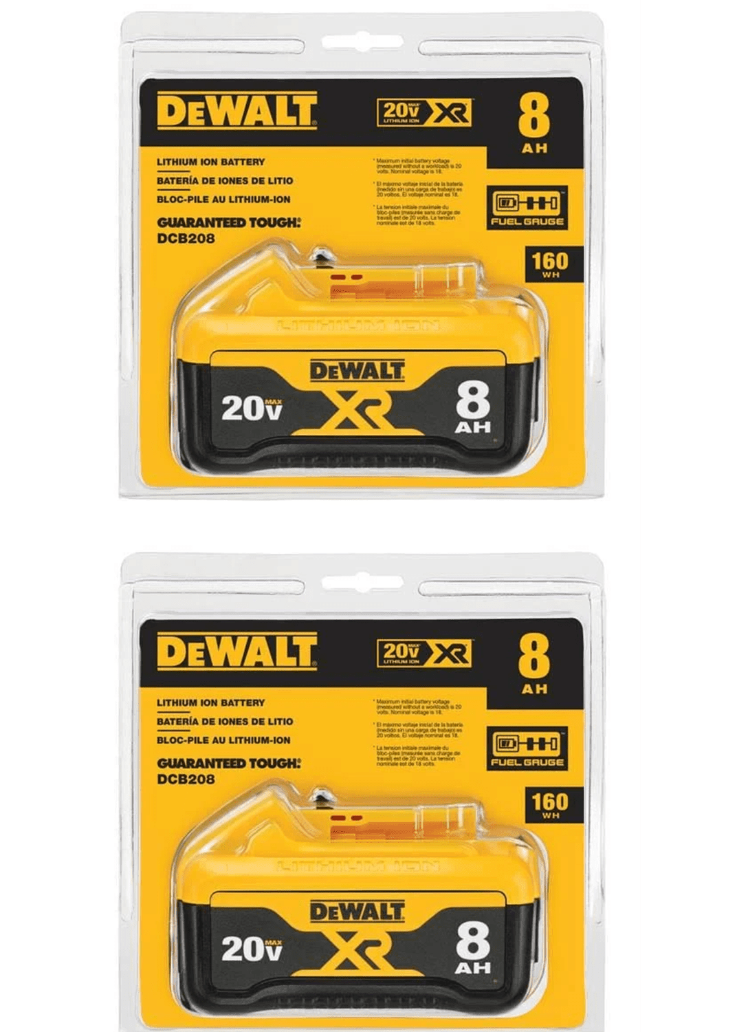 2Pack New DeWalt DCB208 20V MAX XR 8.0 AH Compact Lithium Ion Power Tool Battery
