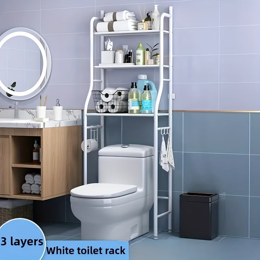 3-Tier Metal Over-the-Toilet Storage Rack, Space-Saving Bathroom Organizer with Frame, No Drilling Required, Minimalist Vertical Shelf for Small Spaces
